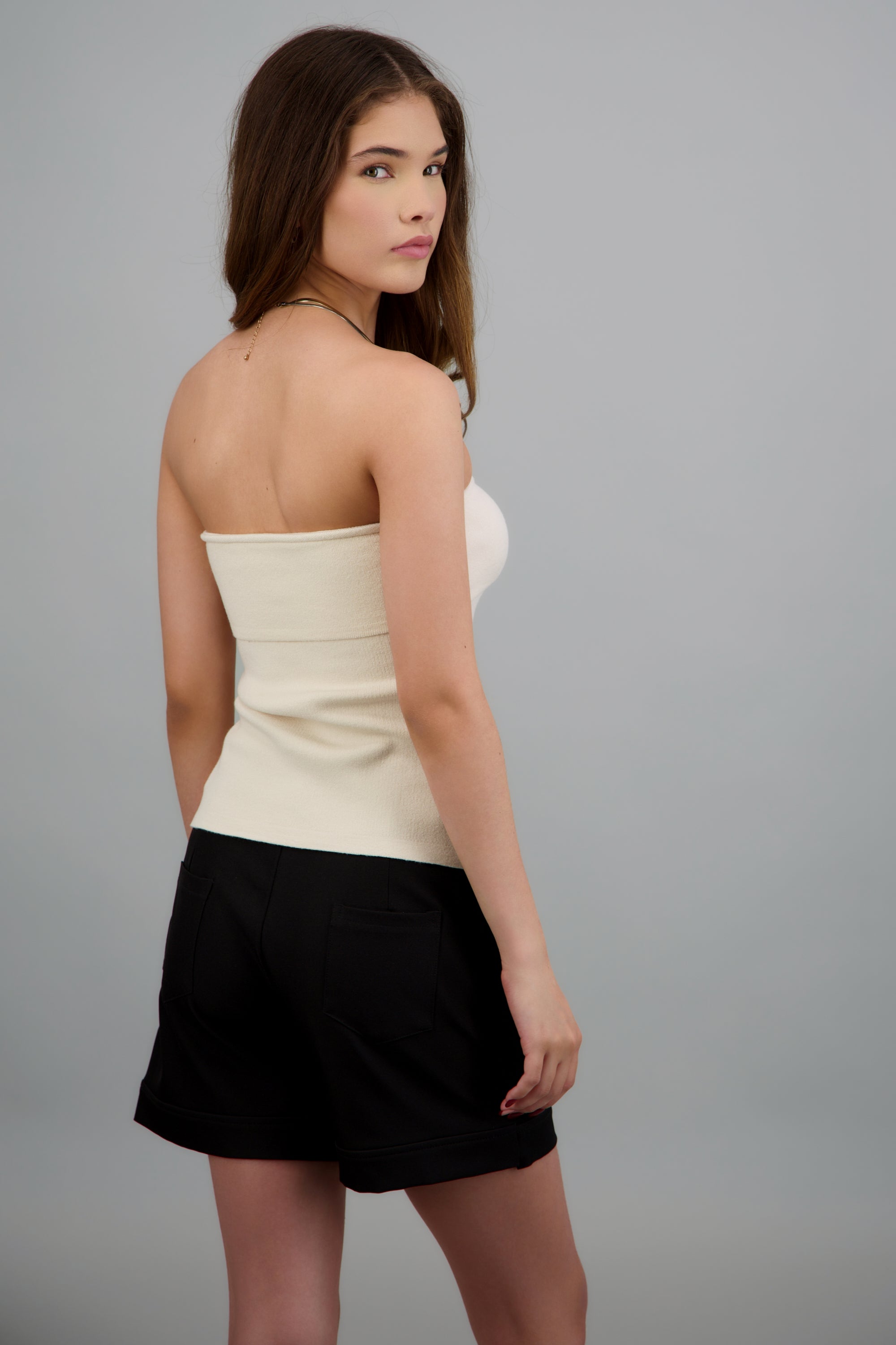Top strapless liso doblez CREMA