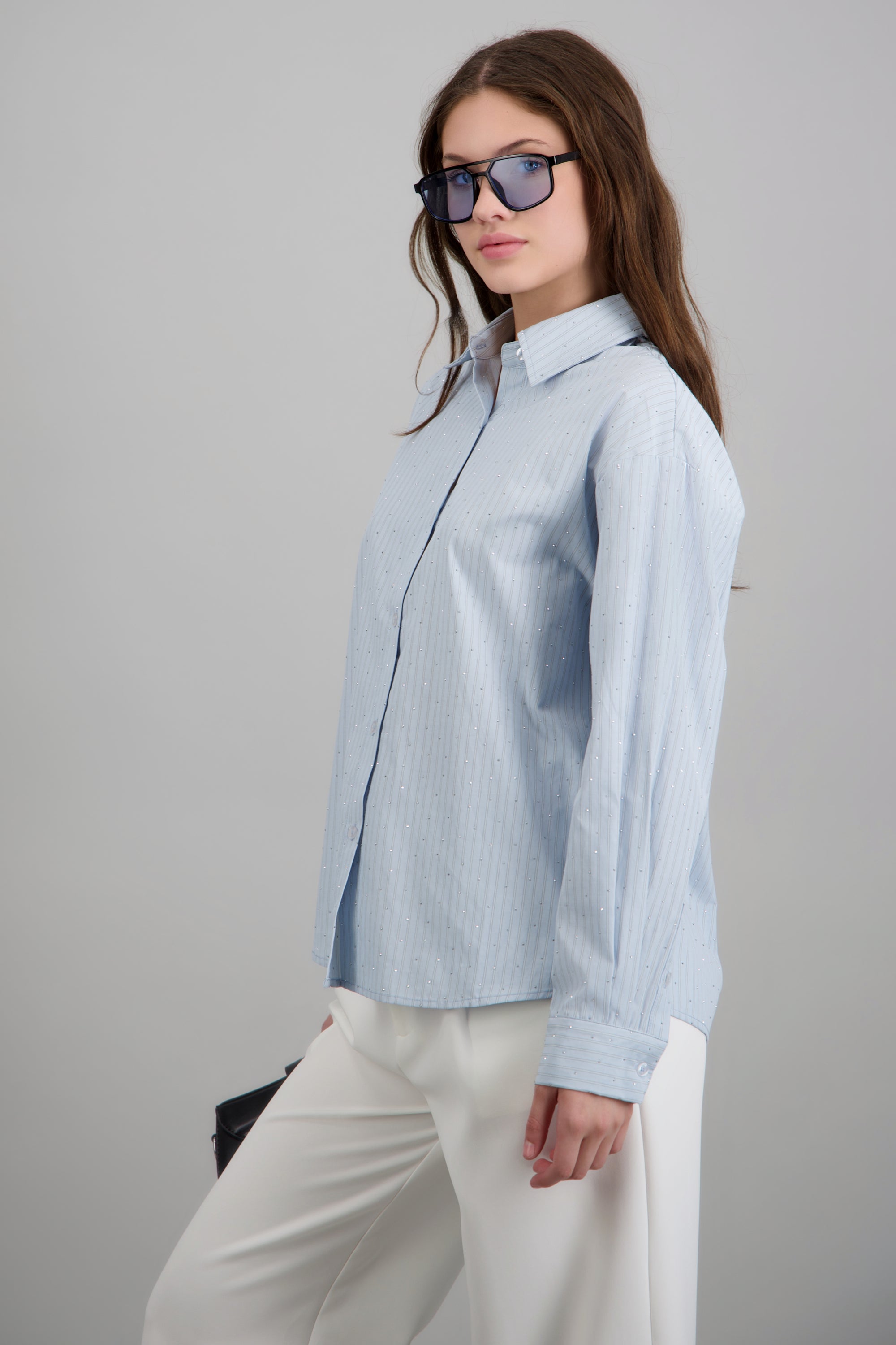 Camisa rayas detalle brillos AZUL PASTEL