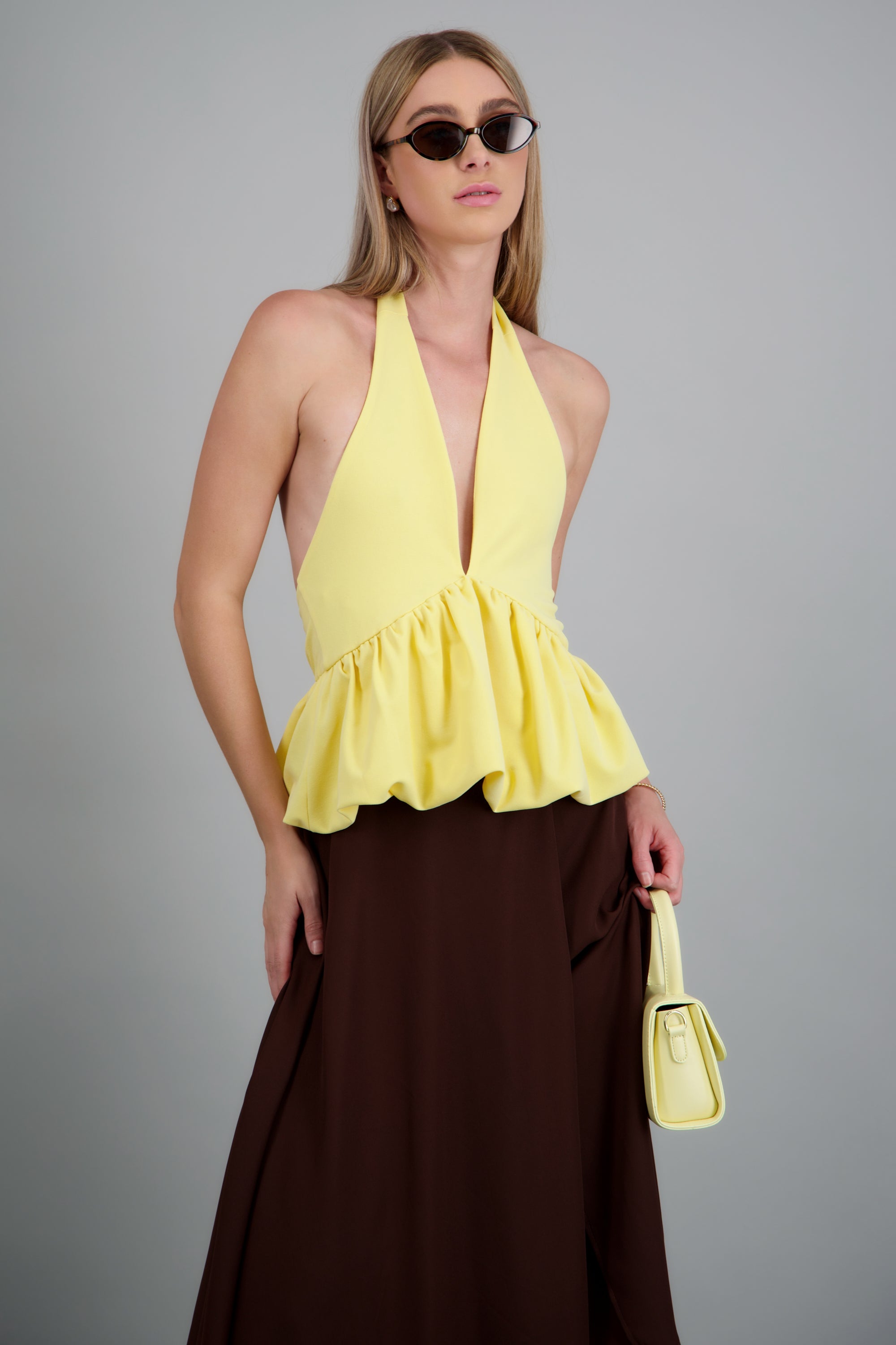 top halter efecto globo AMARILLO PASTEL
