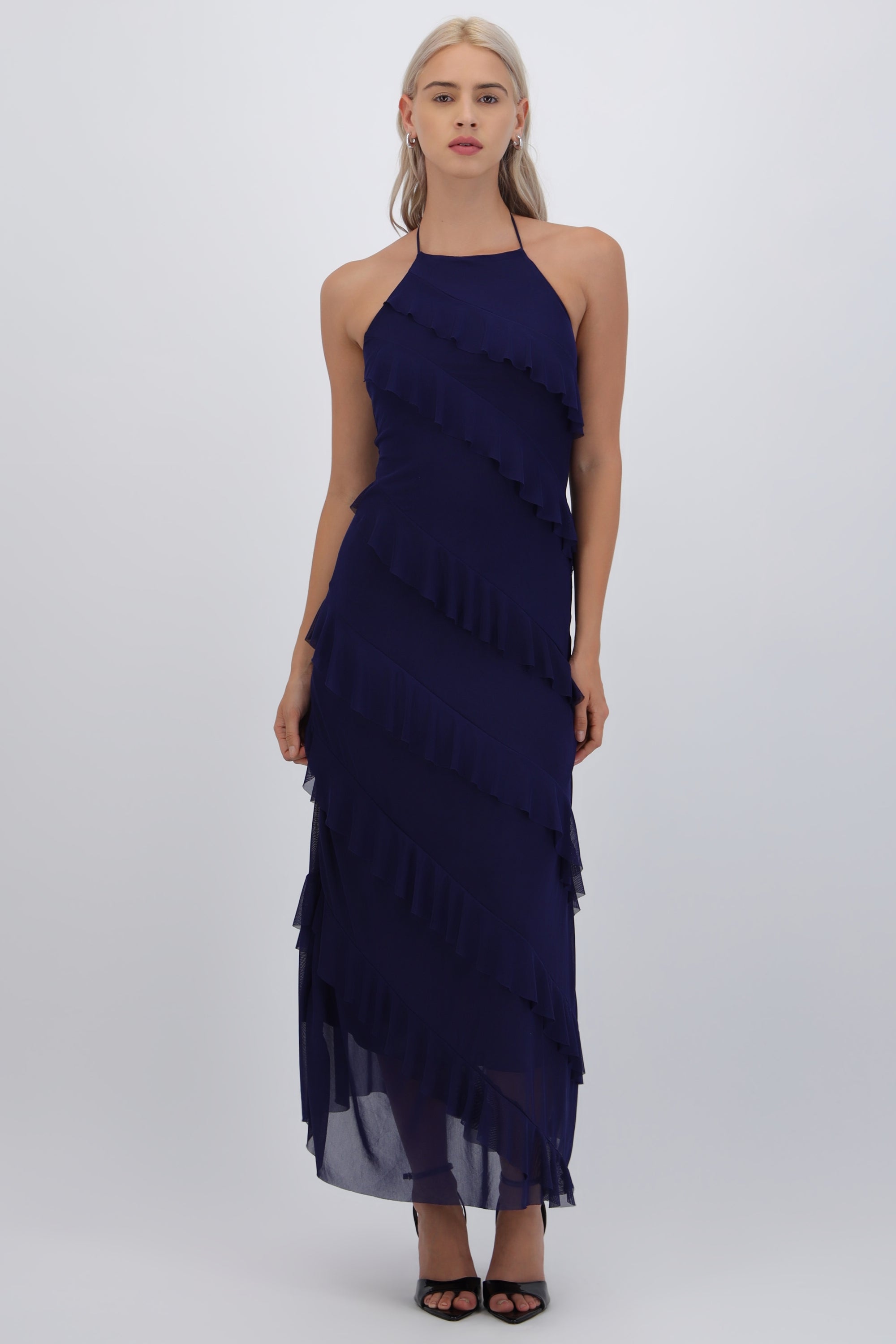 Vestido mesh con olanes