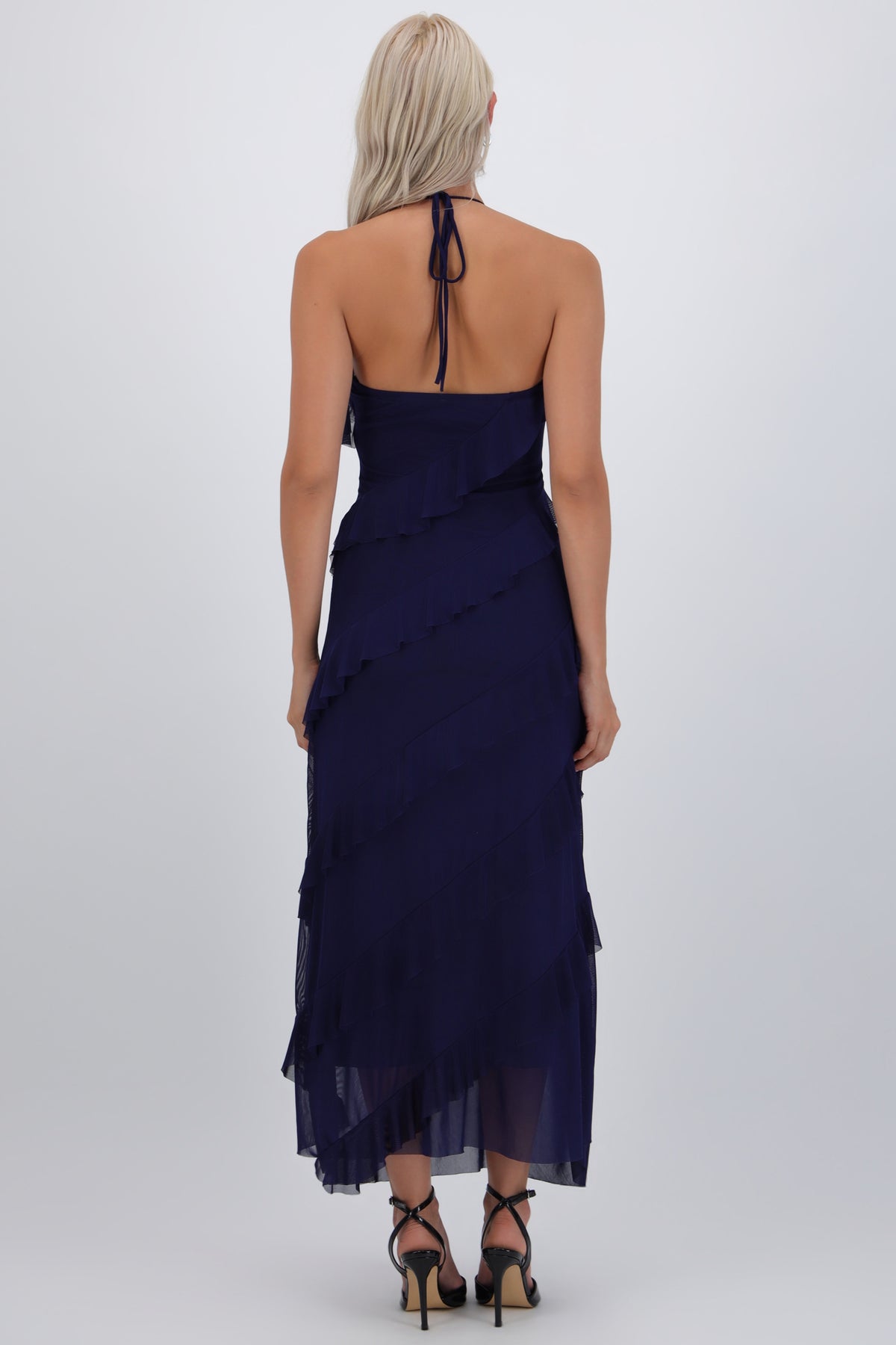Vestido mesh con olanes AZUL MARINO