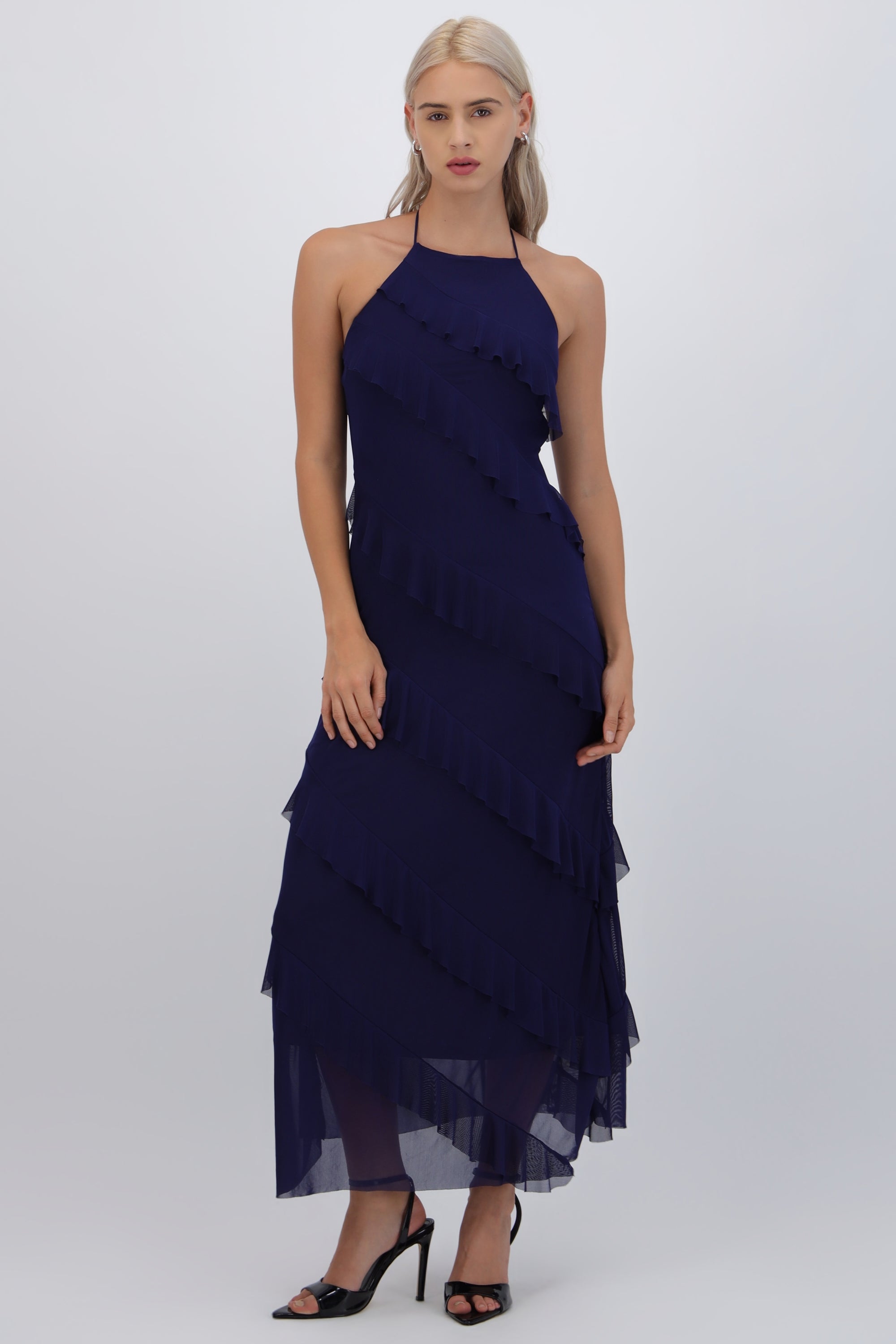 Vestido mesh con olanes