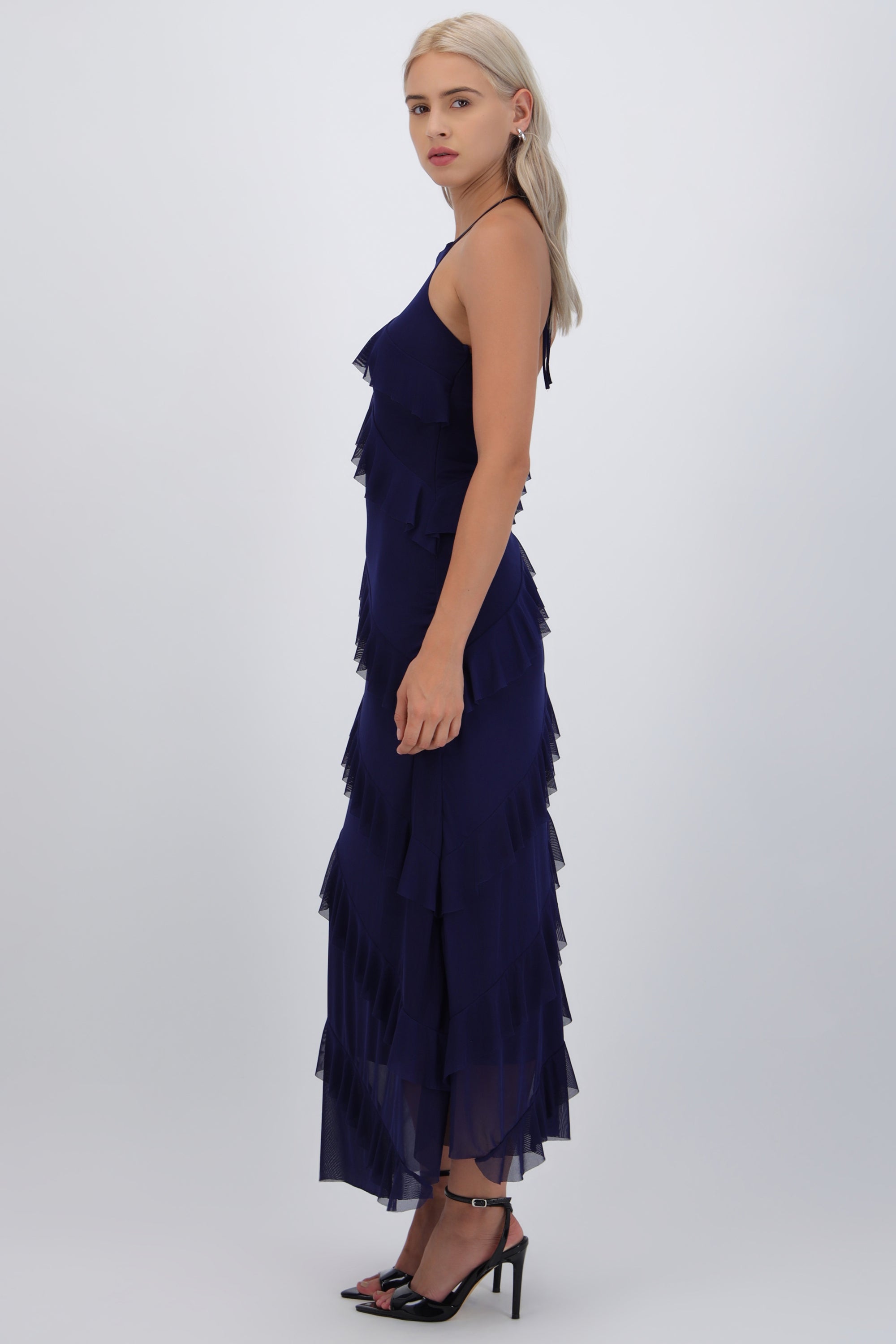 Vestido mesh con olanes AZUL MARINO