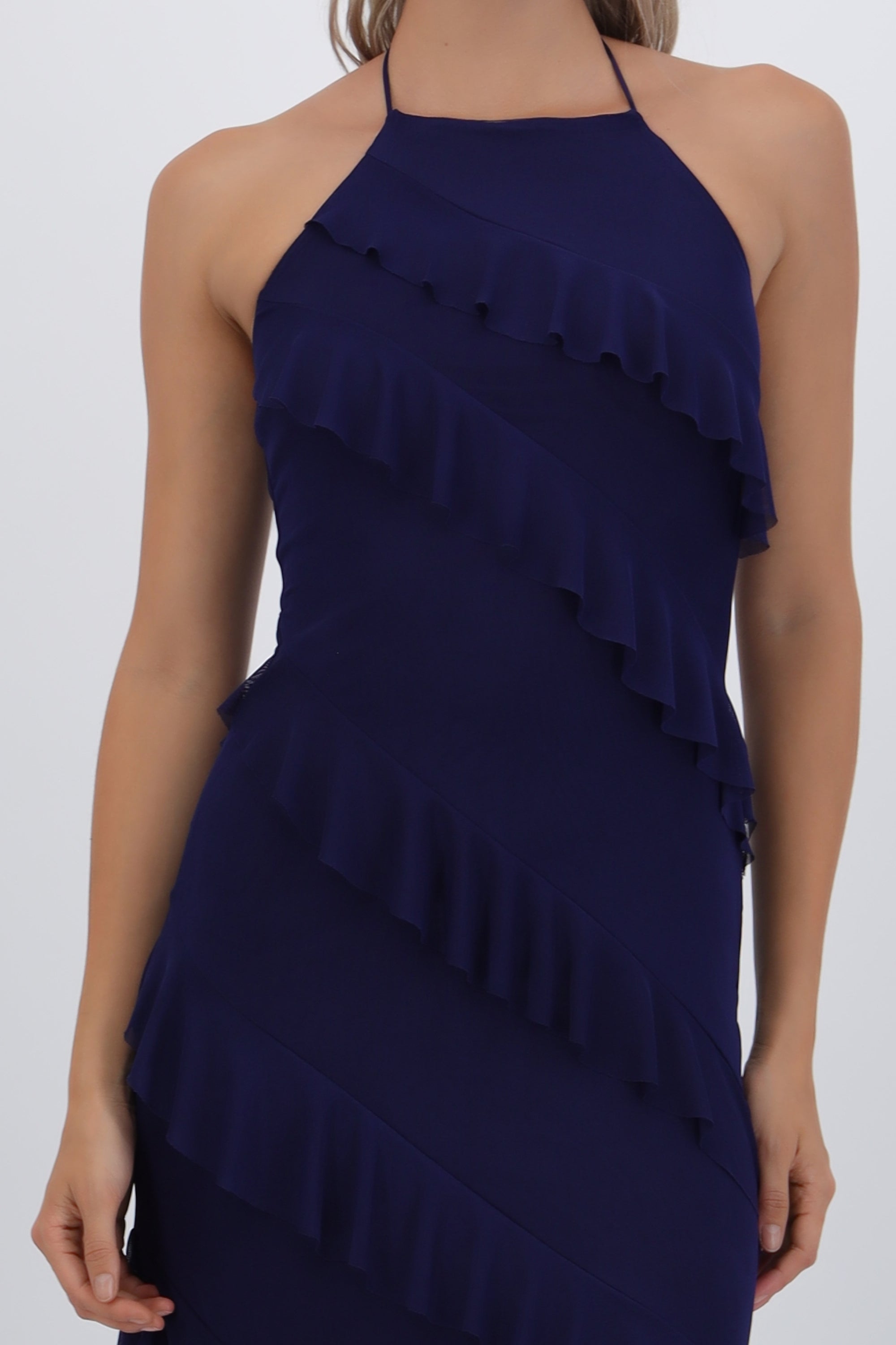 Vestido mesh con olanes AZUL MARINO