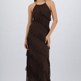 Vestido mesh con olanes
