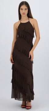 Vestido mesh con olanes