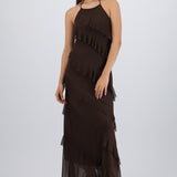 Vestido mesh con olanes