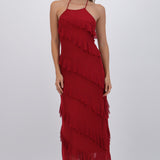 Vestido mesh con olanes