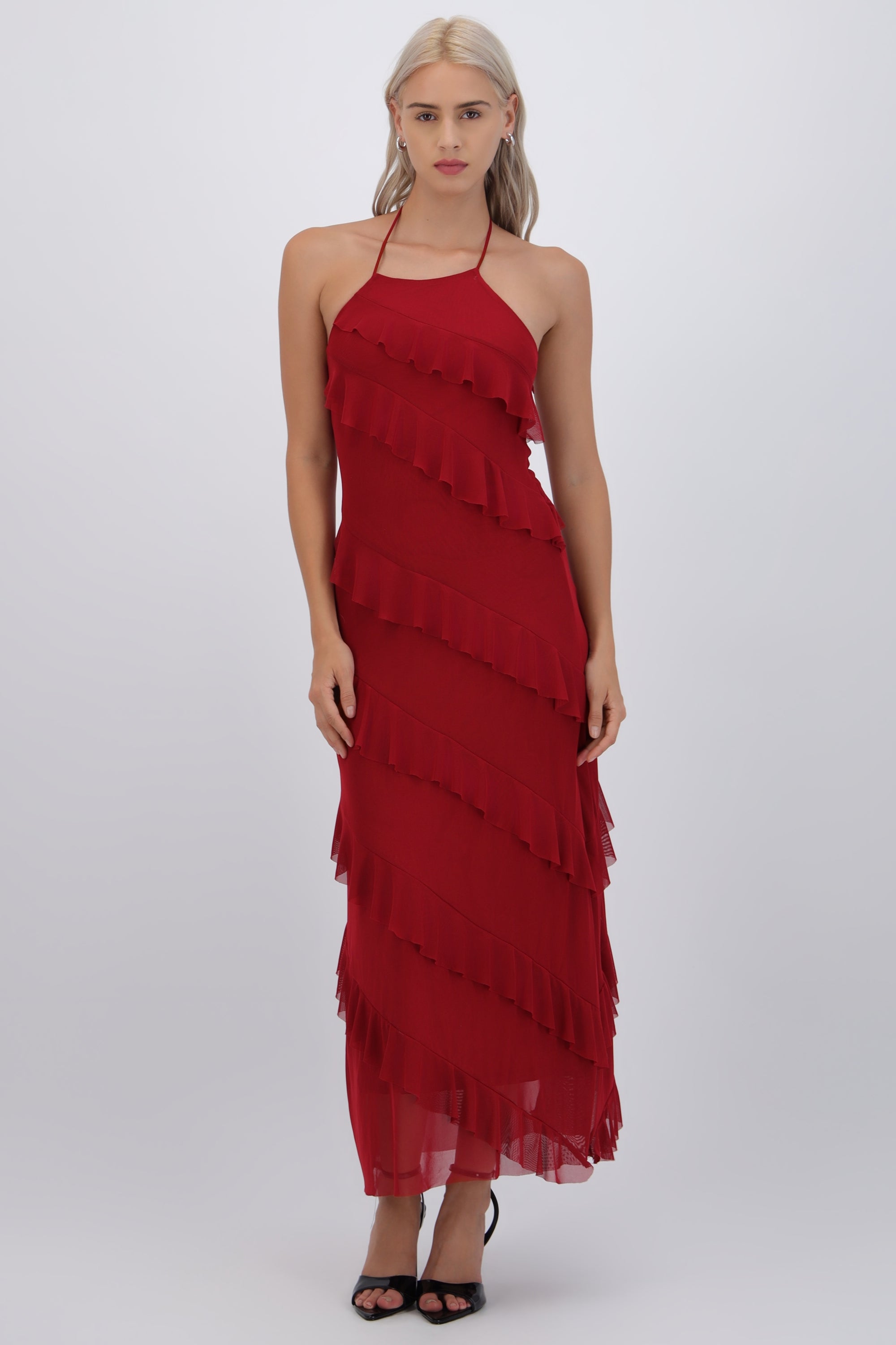 Vestido mesh con olanes