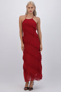 Vestido mesh con olanes