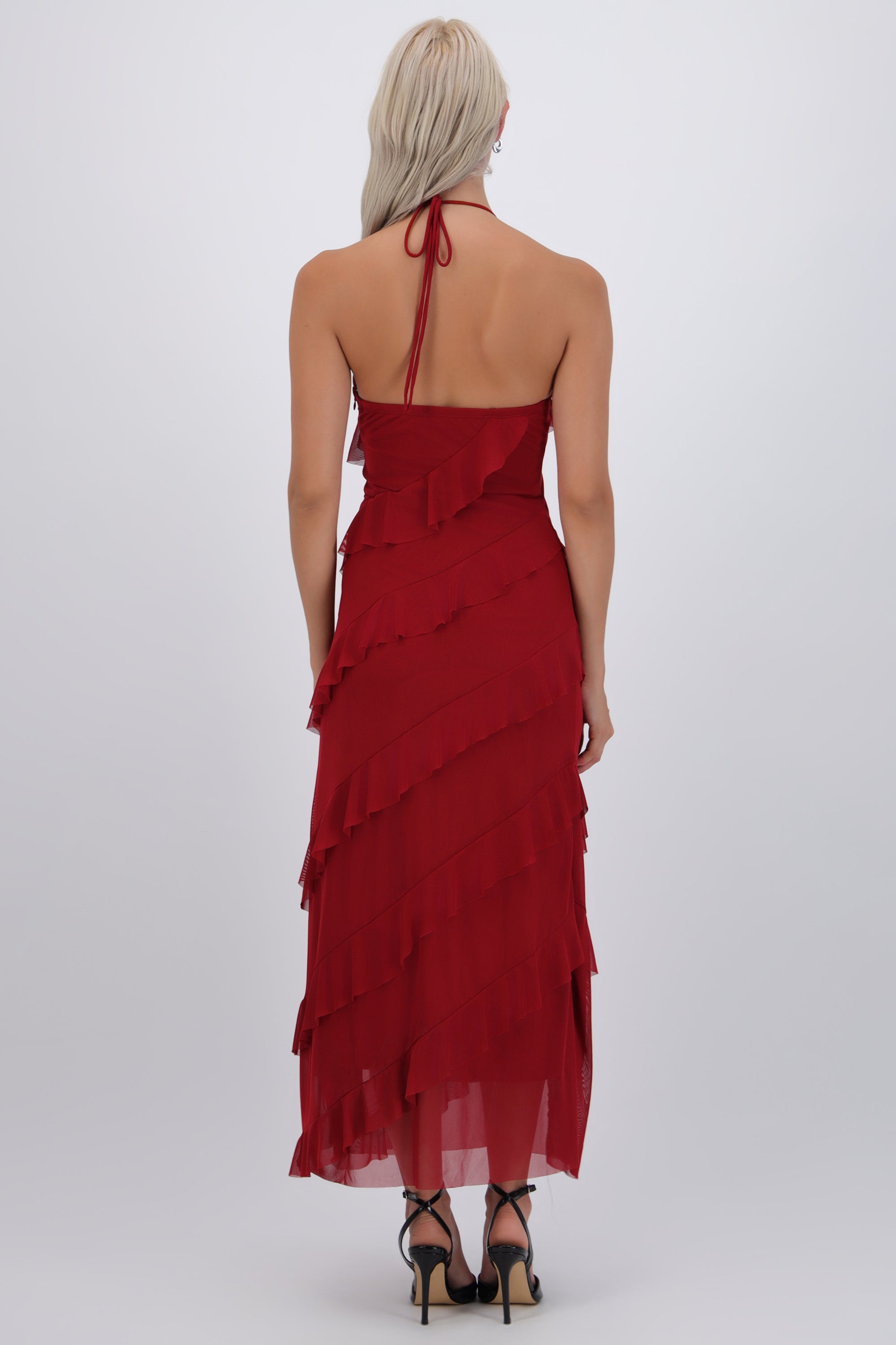 Vestido mesh con olanes