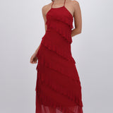 Vestido mesh con olanes