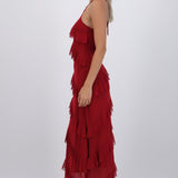 Vestido mesh con olanes