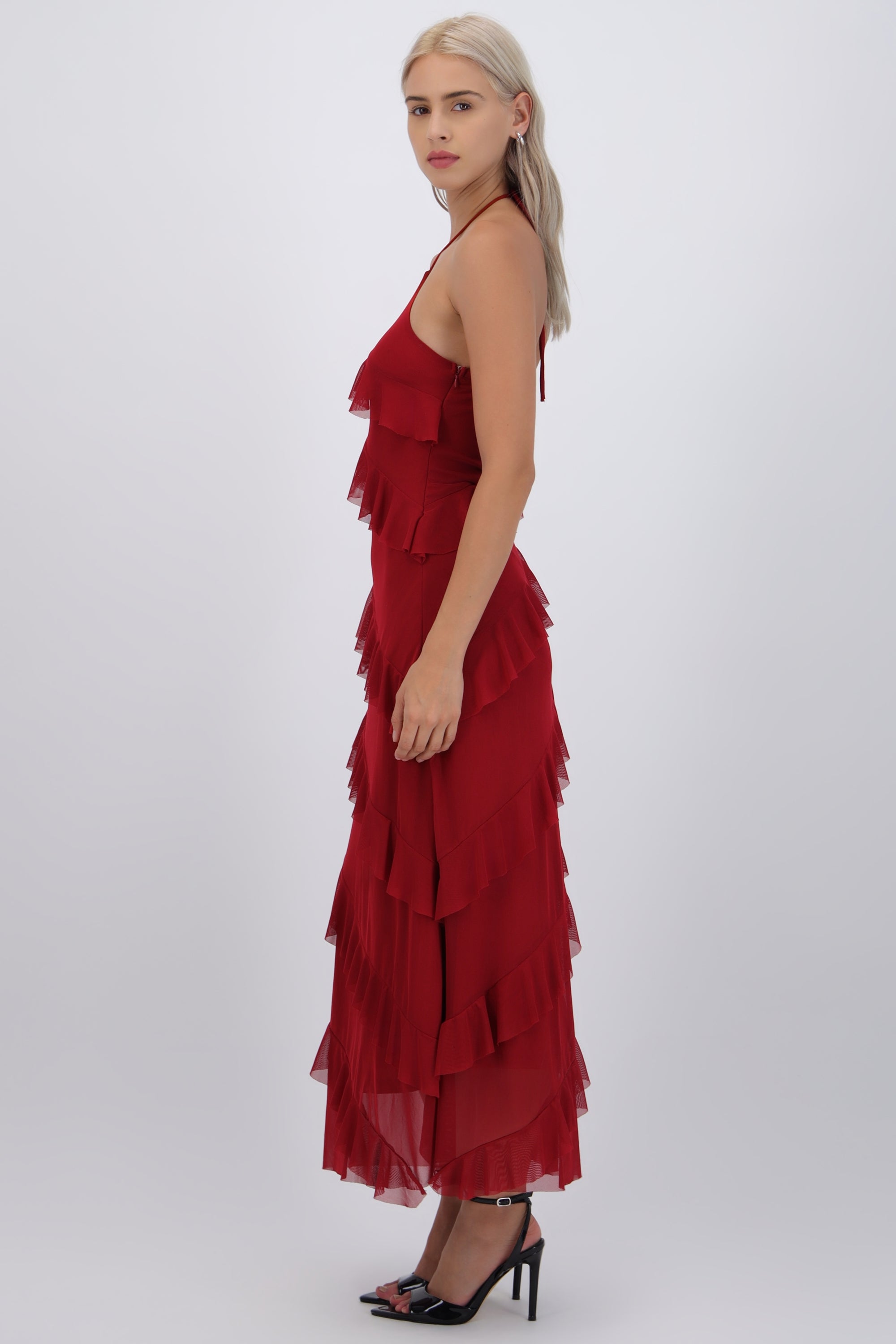 Vestido mesh con olanes