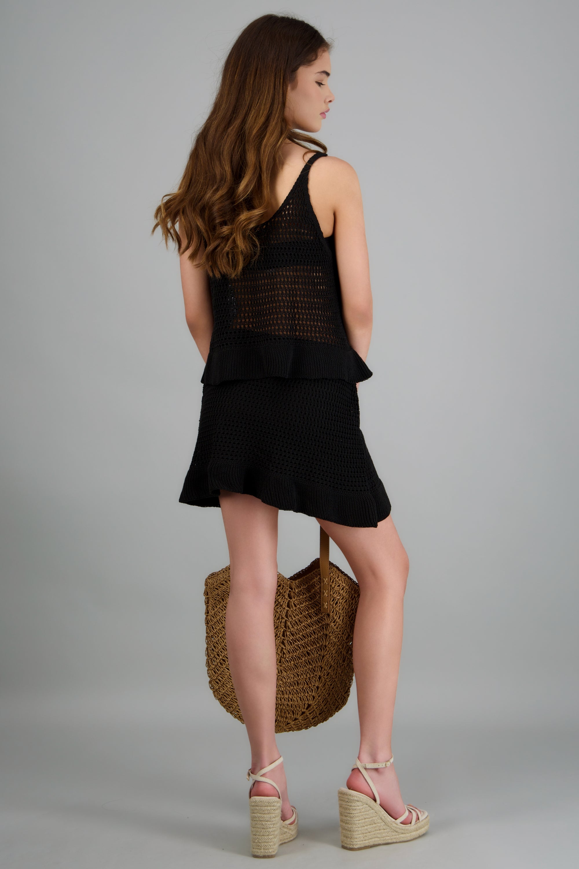 Falda mini calada detalle olán NEGRO