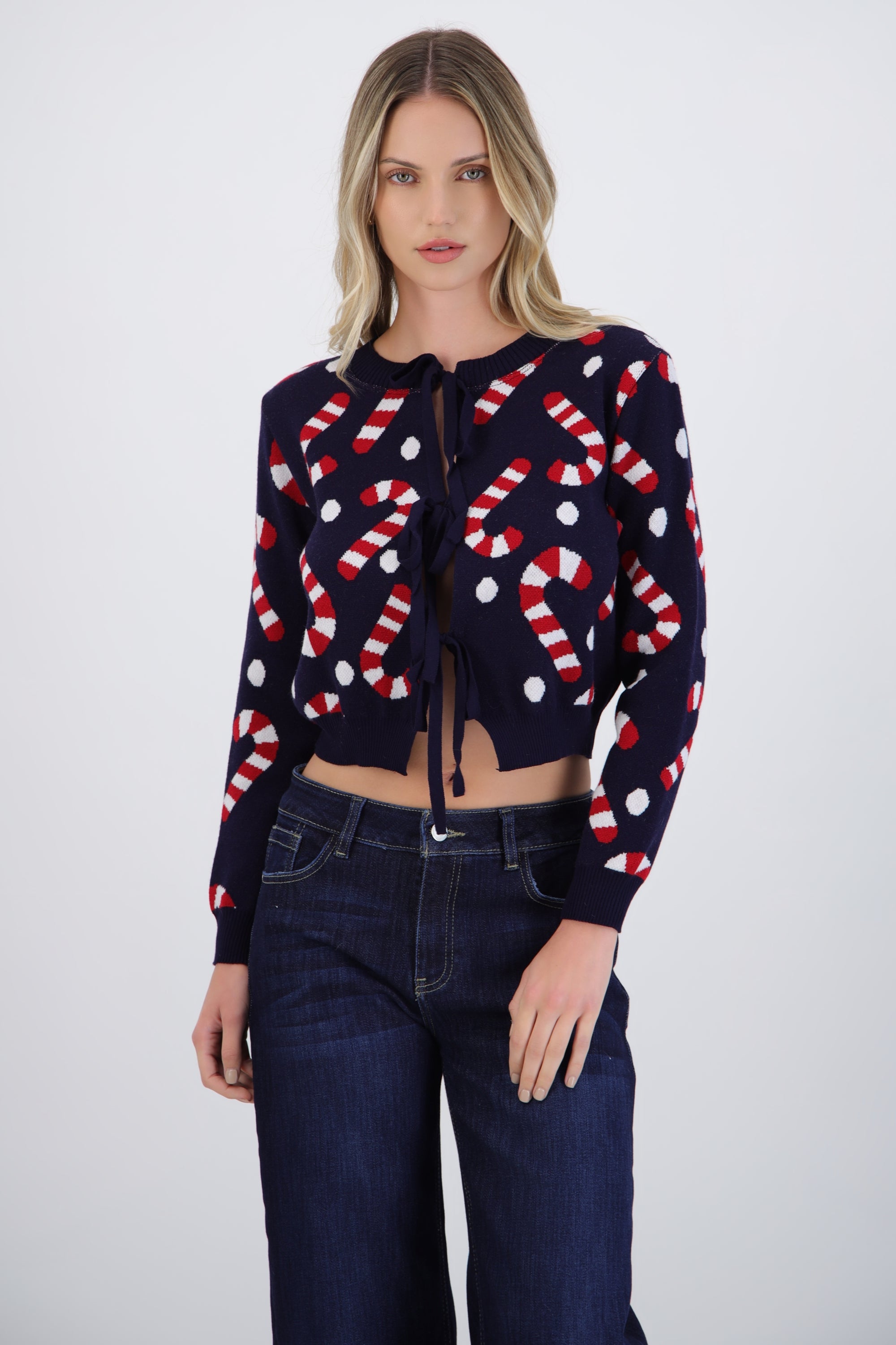 Cardigan candycanes detalle moños