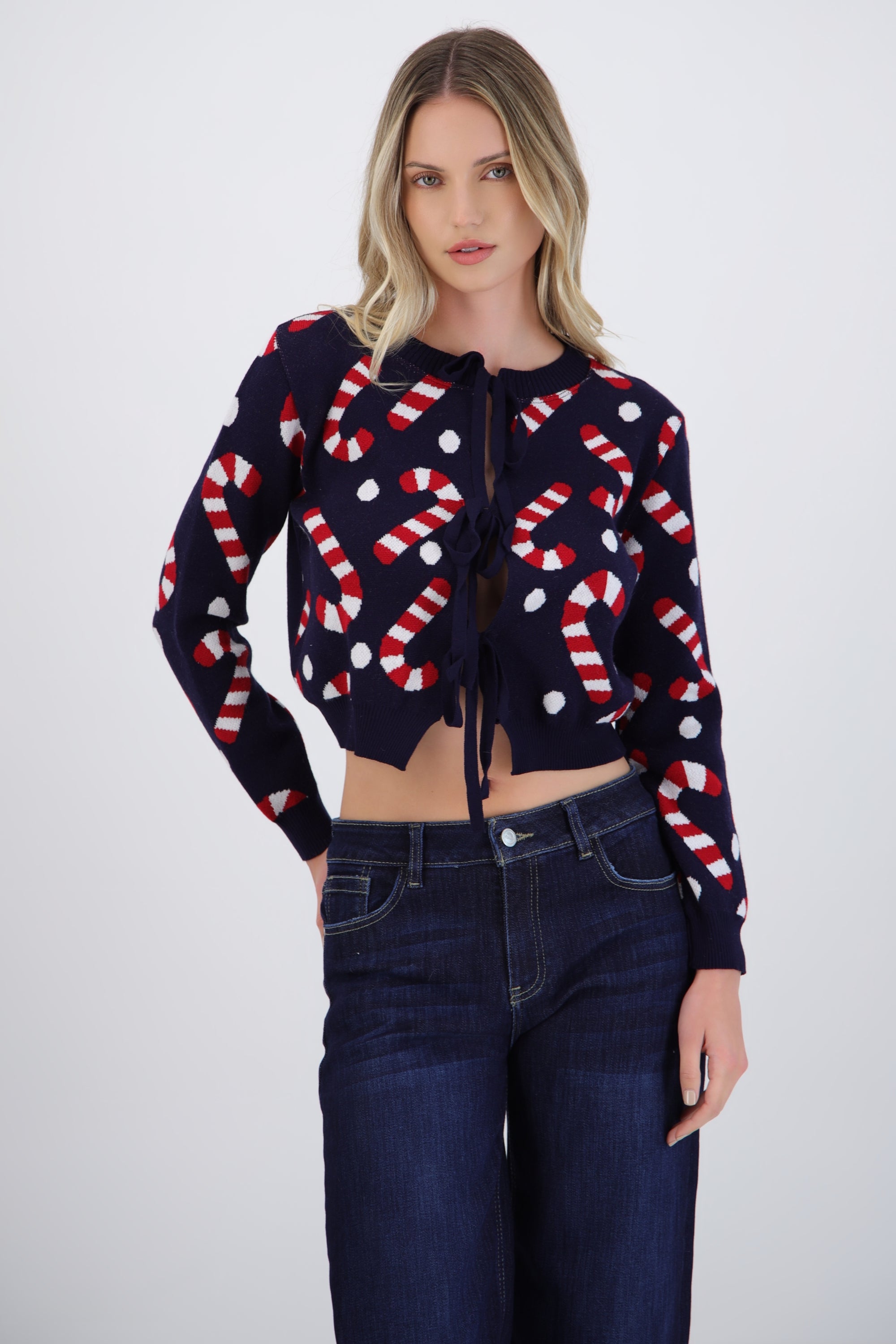 Cardigan candycanes detalle moños
