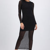 Vestido maxi con transparencias y brillos