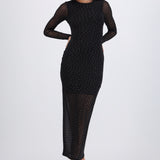 Vestido maxi con transparencias y brillos