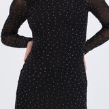 Vestido maxi con transparencias y brillos