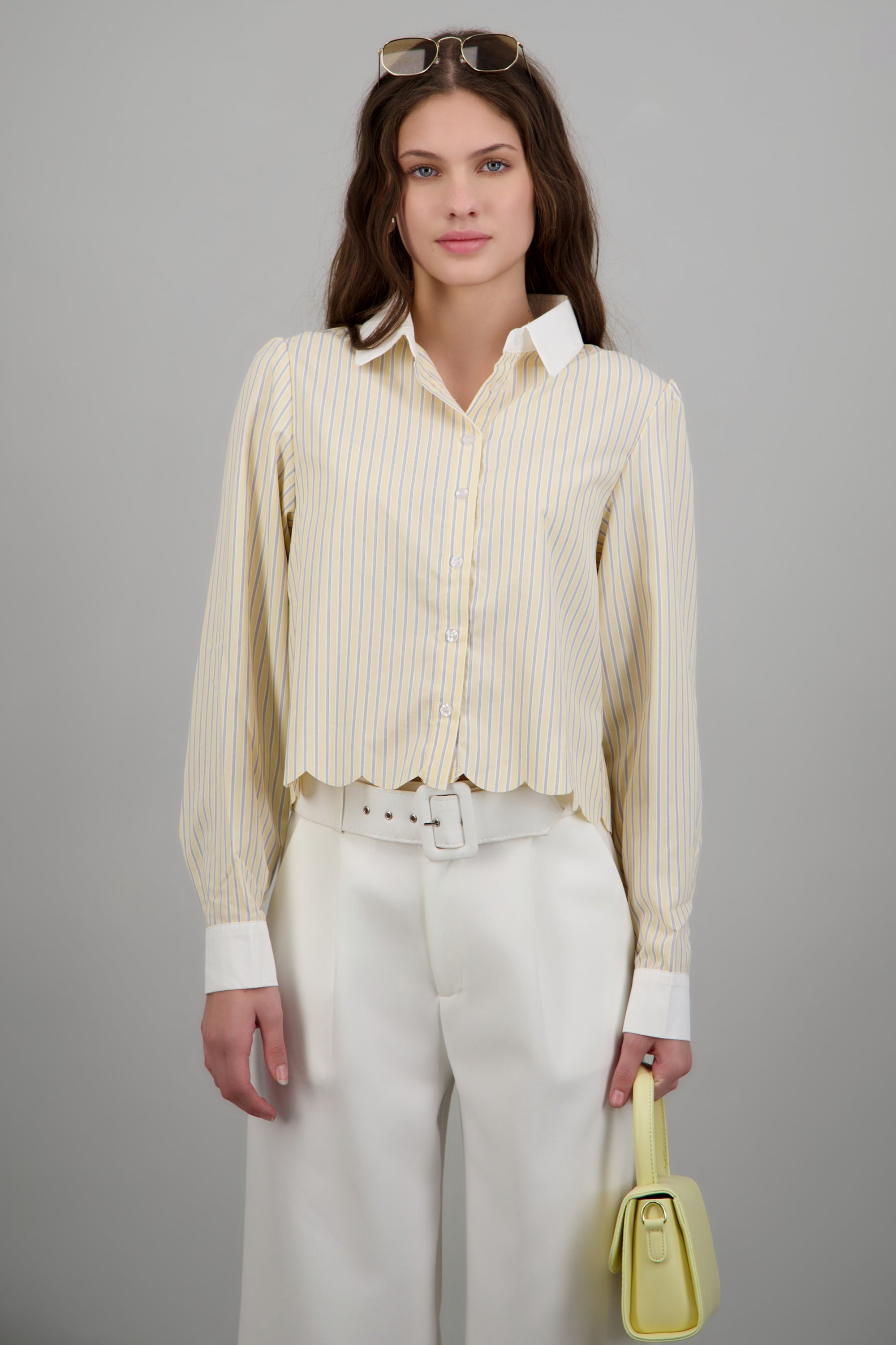 Camisa crop rayas detalle corte AMARILLO COMBO