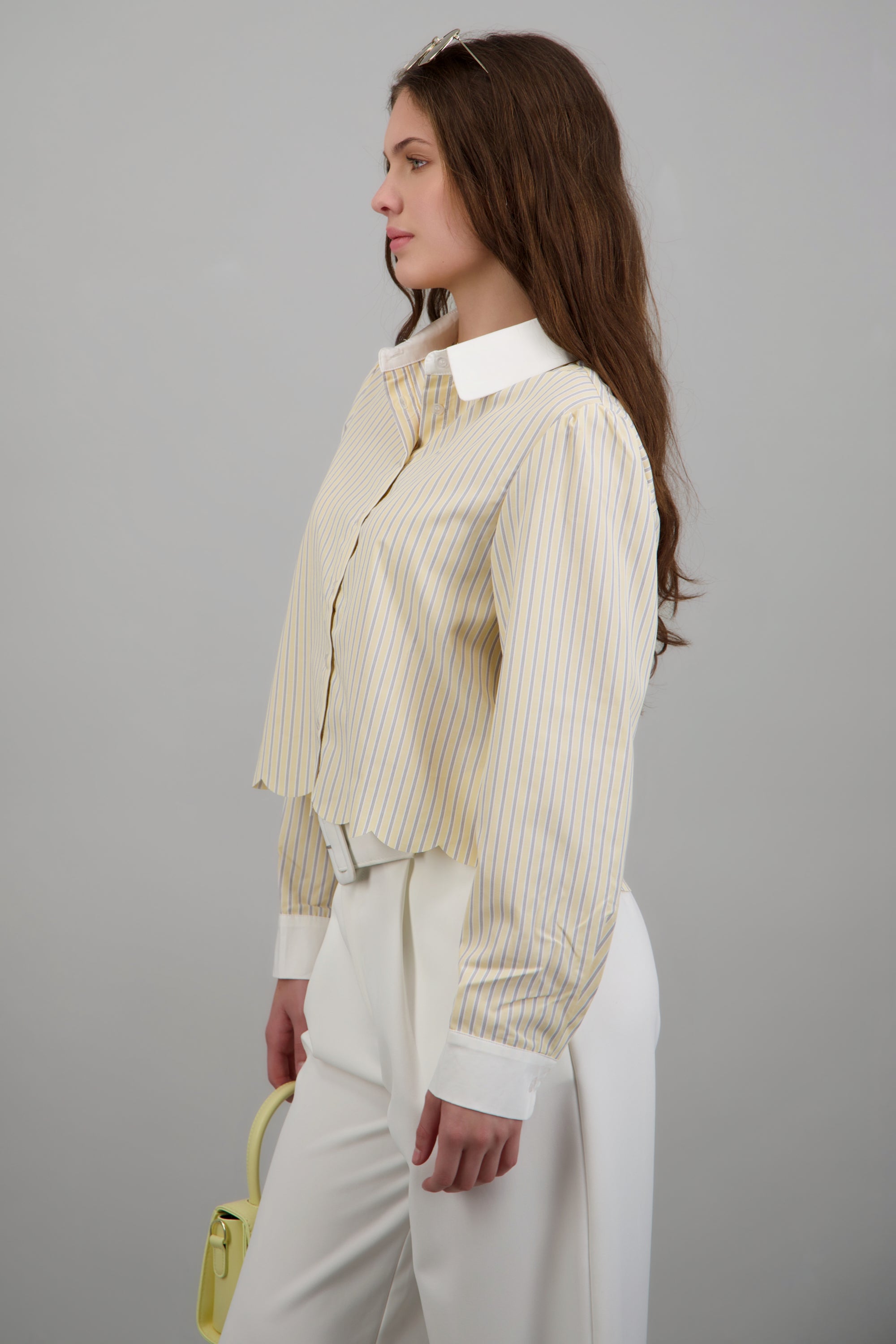 Camisa crop rayas detalle corte AMARILLO COMBO