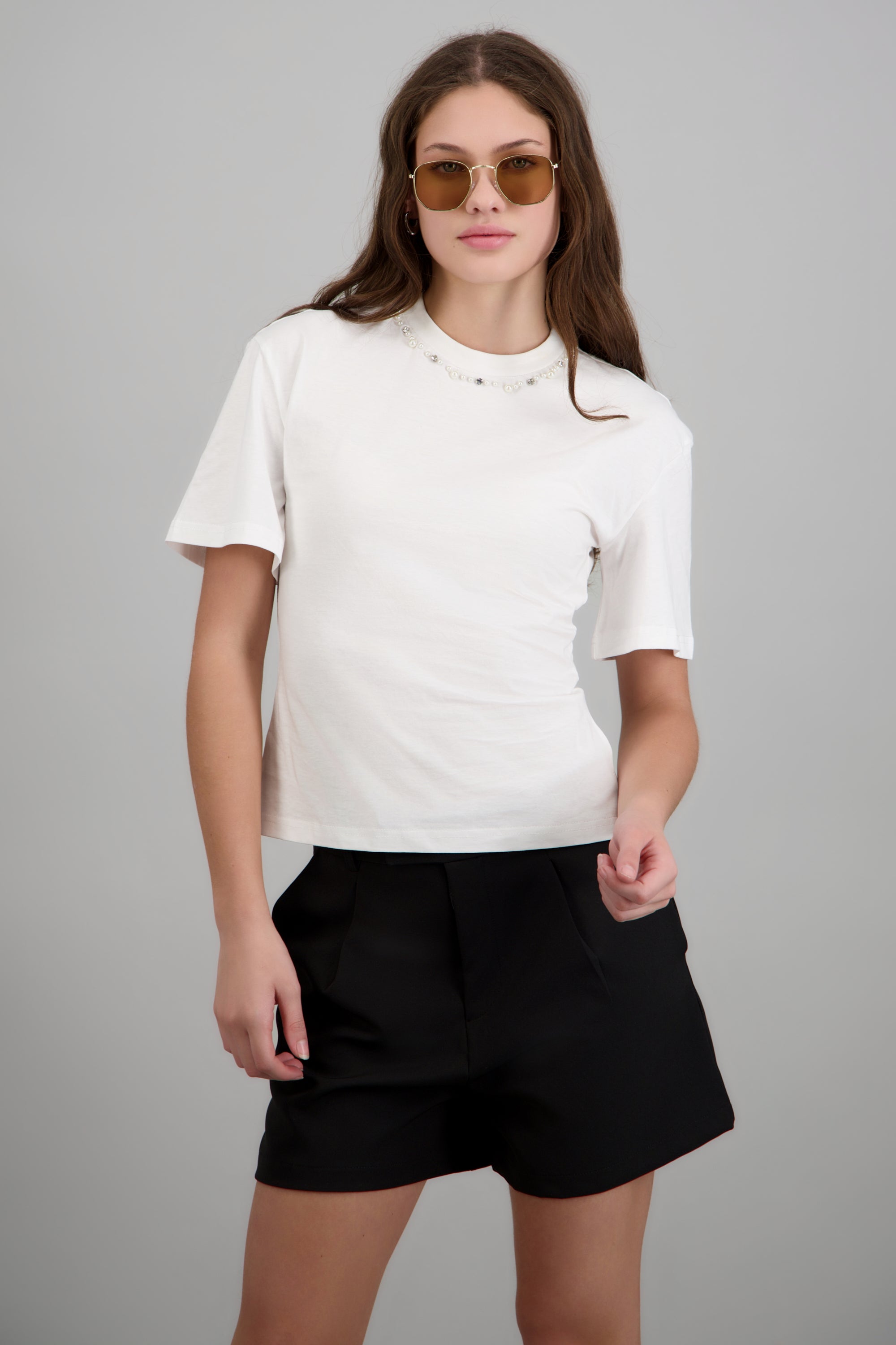 Tshirt ajustada en cintura detalle cuello BLANCO
