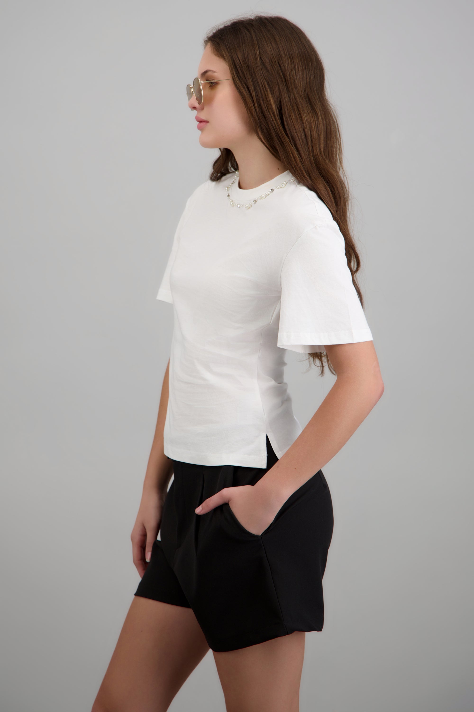 Tshirt ajustada en cintura detalle cuello BLANCO