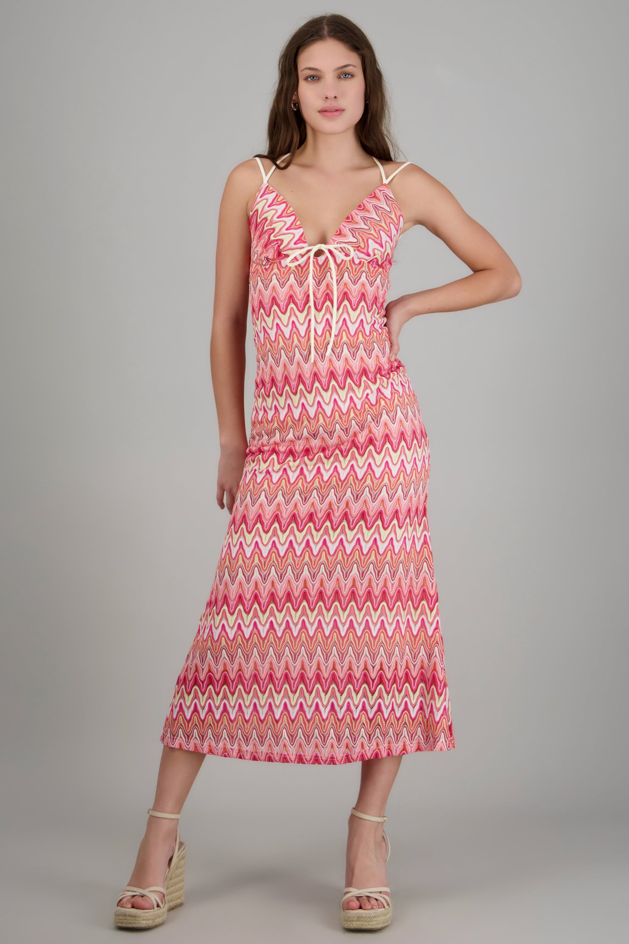 Vestido maxi con tirantes ROSA COMBO