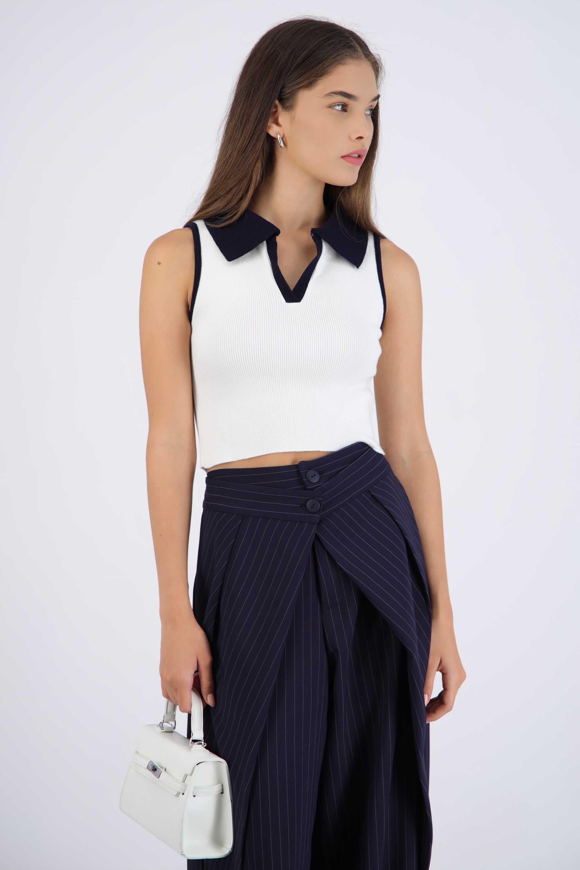 Top cuello polo contraste