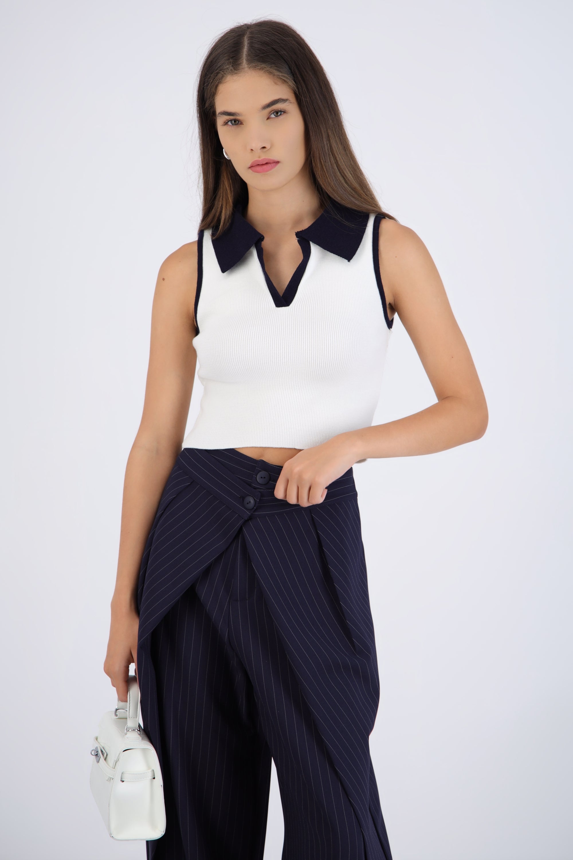 Top cuello polo contraste