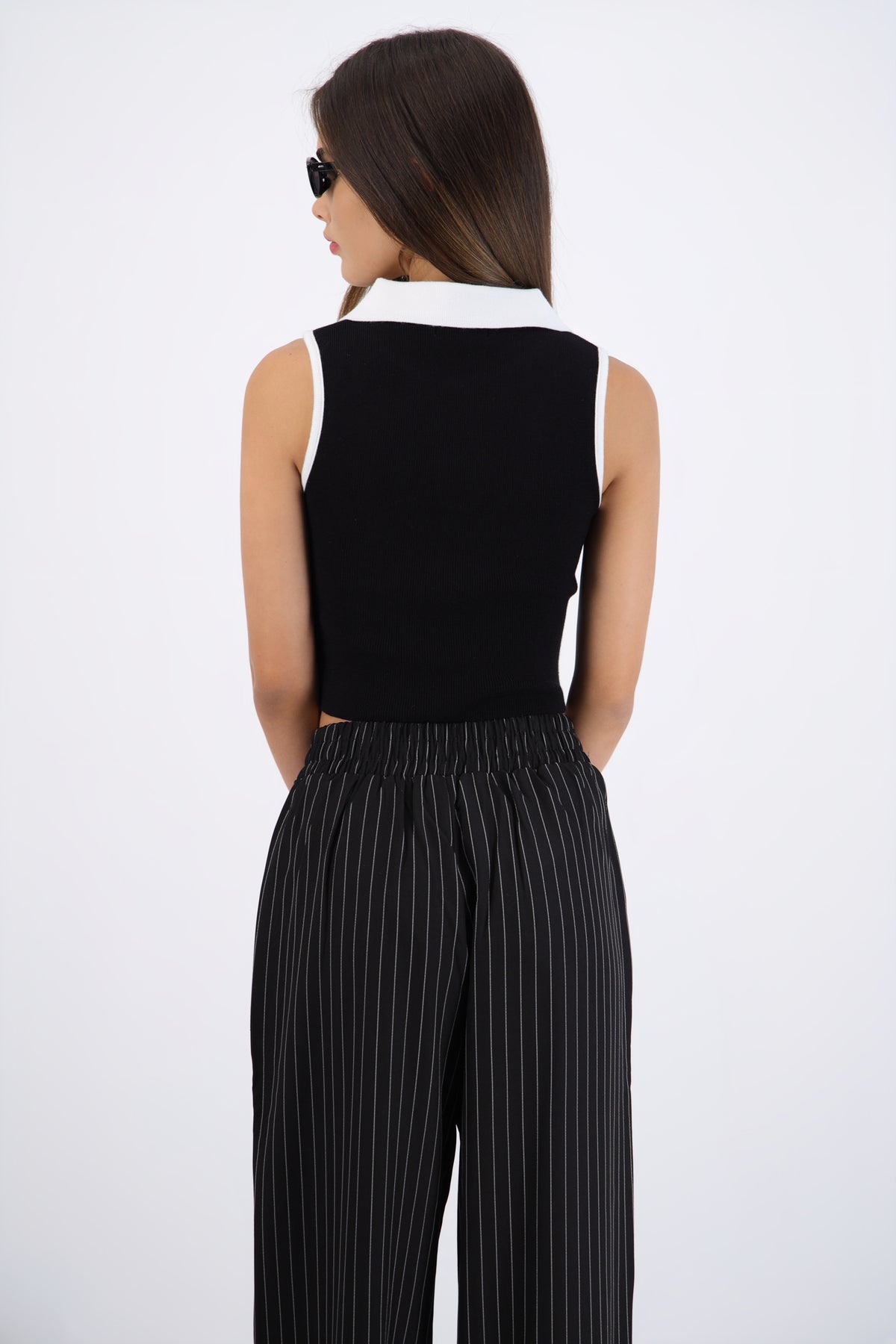 Top cuello polo contraste NEGRO