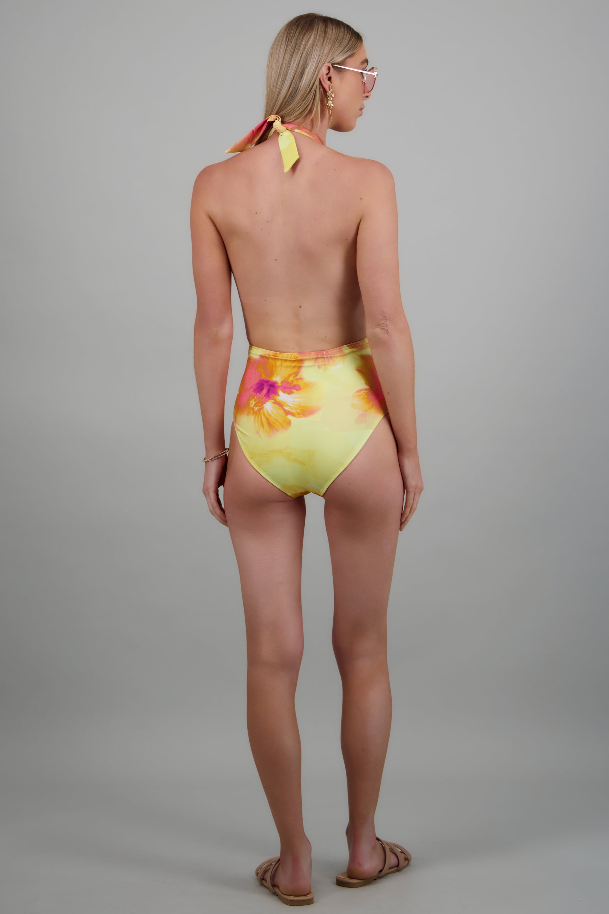 Traje de baño argolla estampado flores AMARILLO COMBO