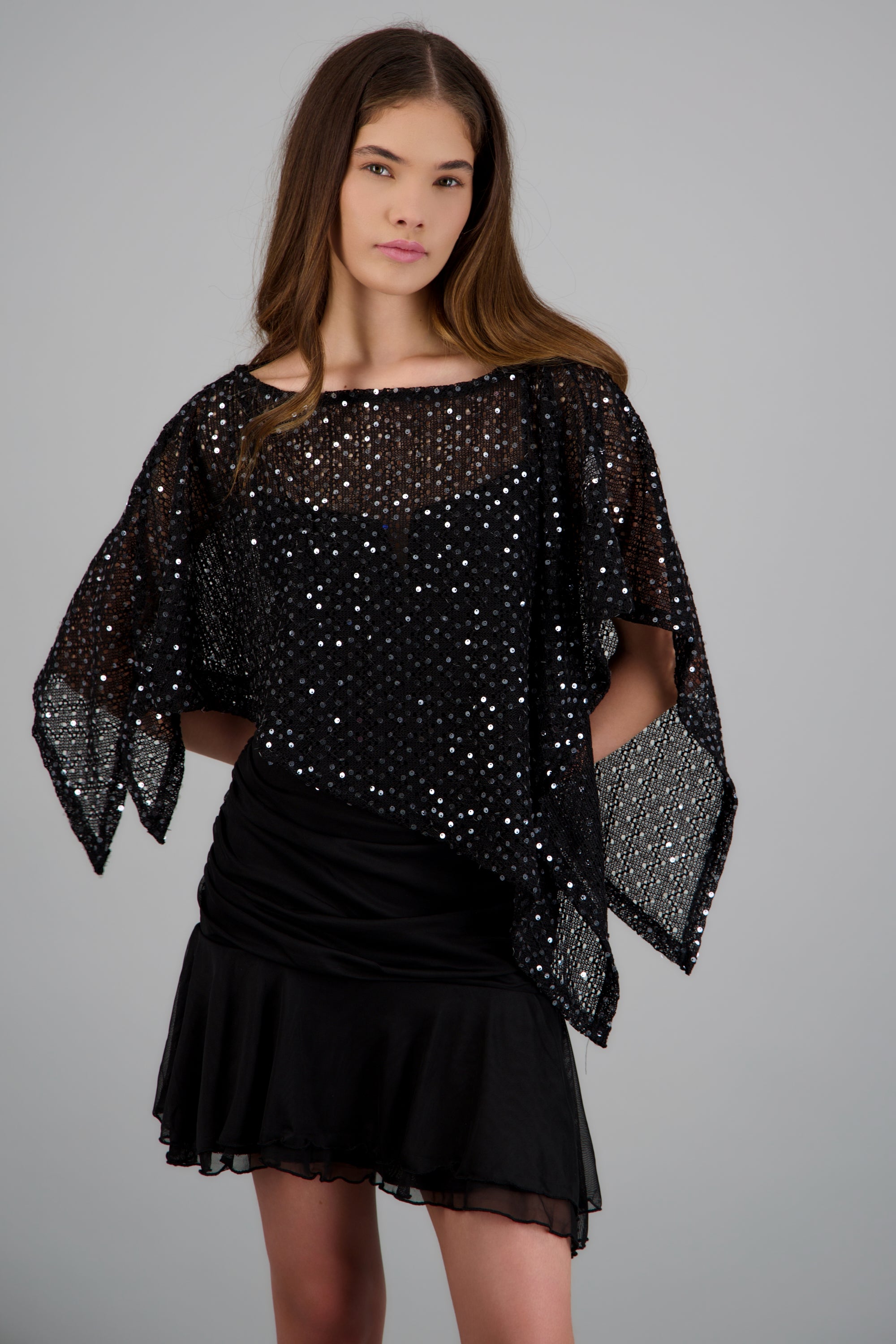 Top tejido con brillo NEGRO
