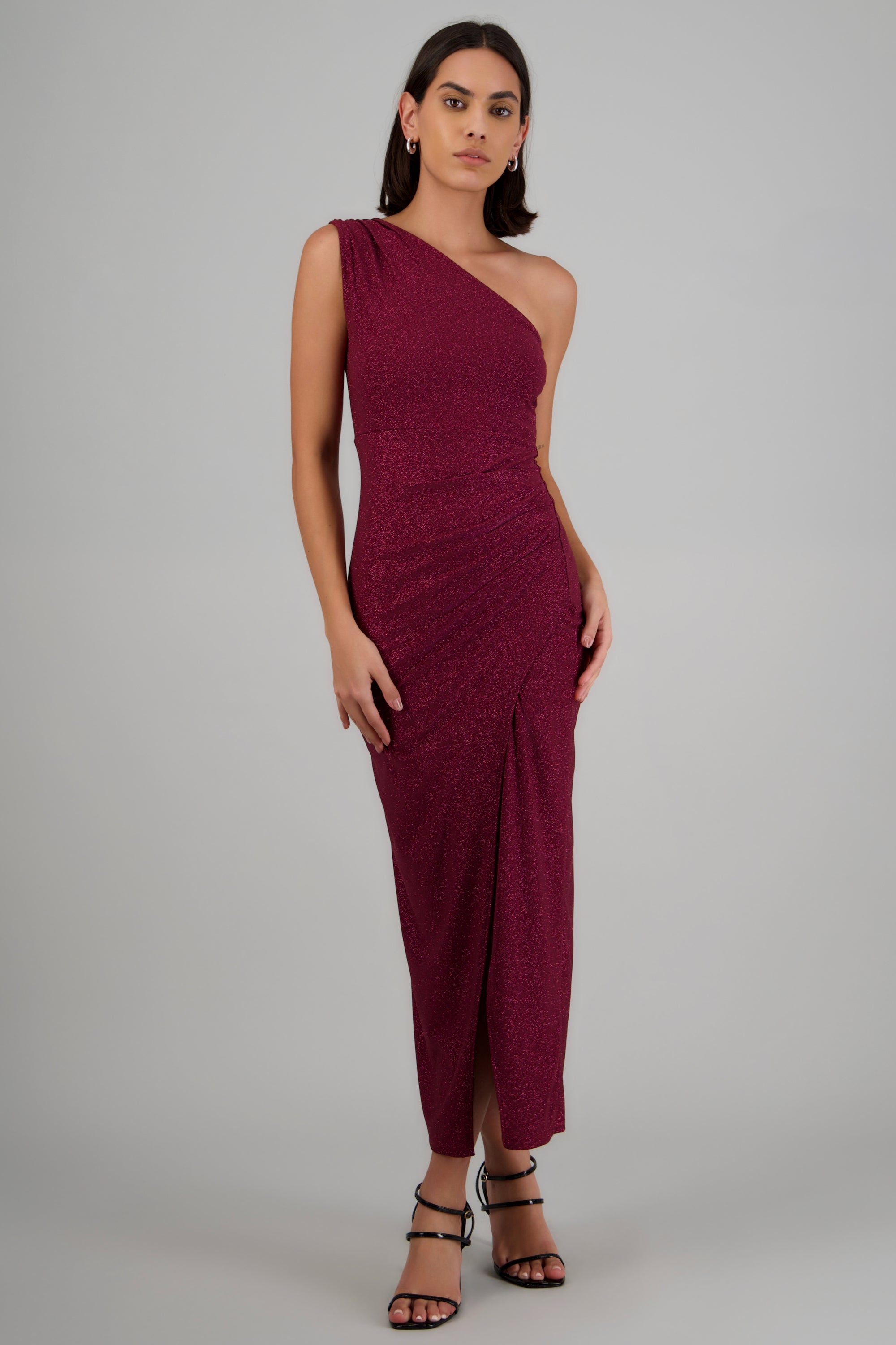 Vestido brillos one shoulder VINO