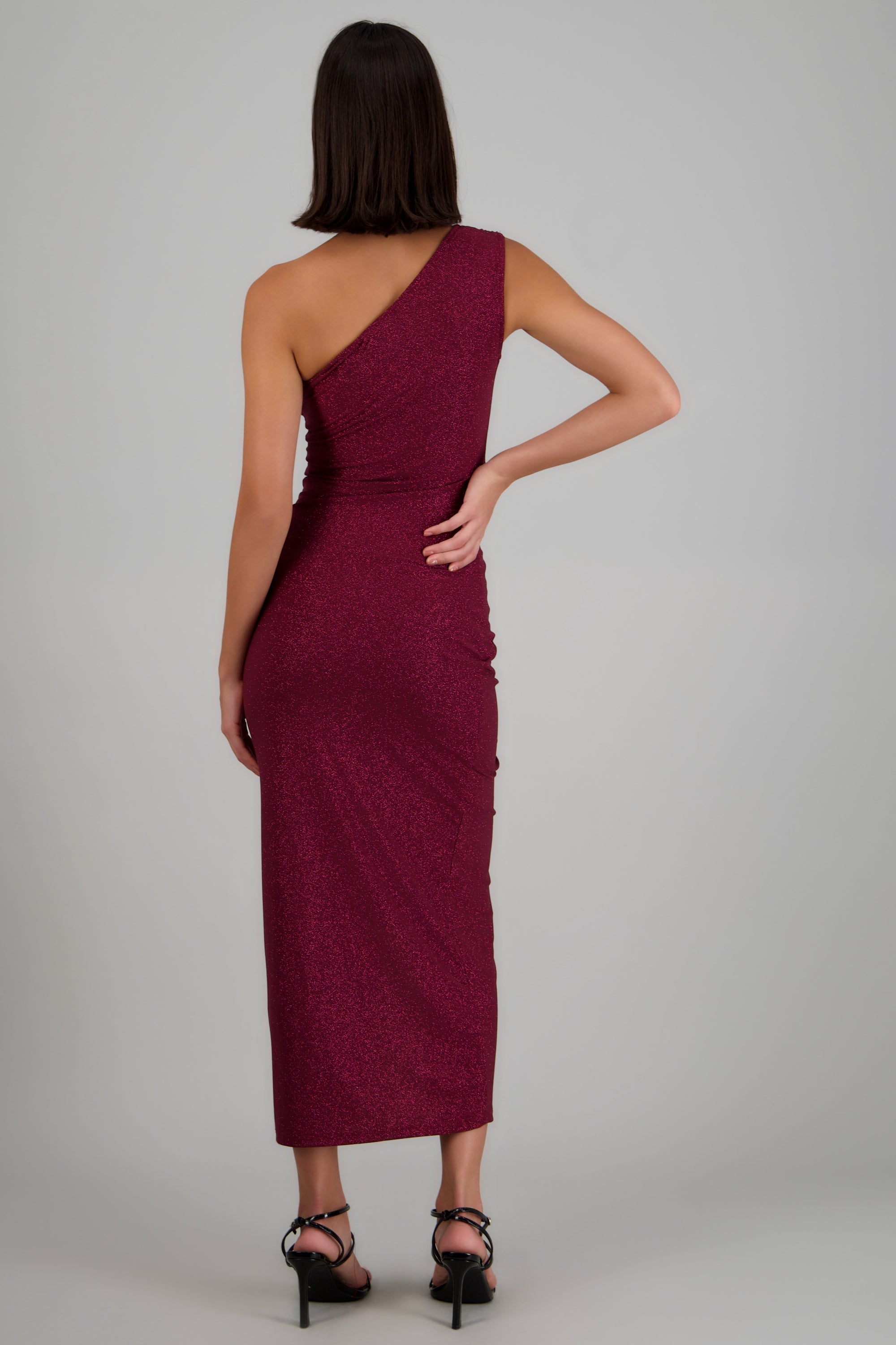 Vestido brillos one shoulder VINO