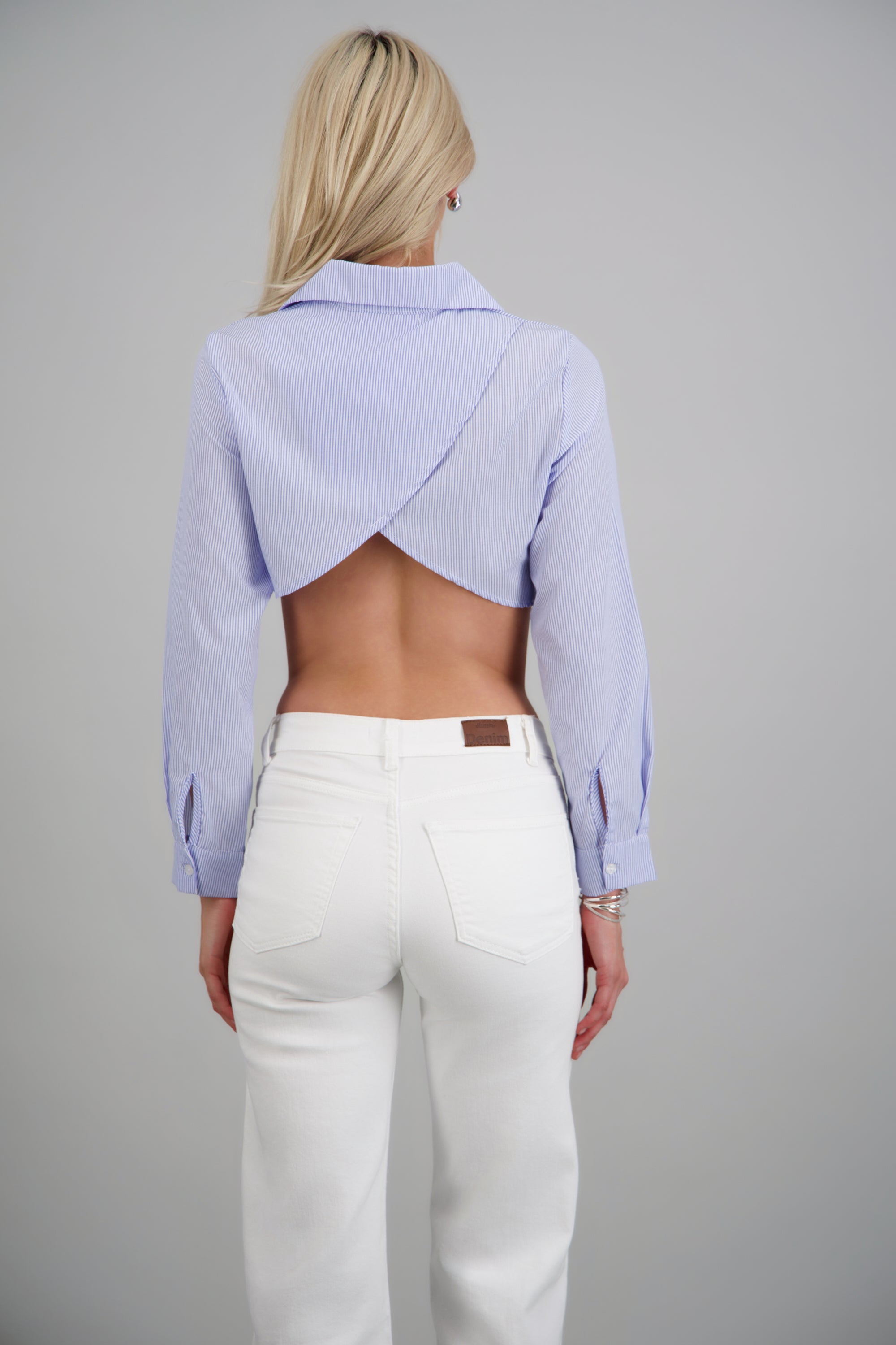 Camisa corta manga larga rayada AZUL COMBO