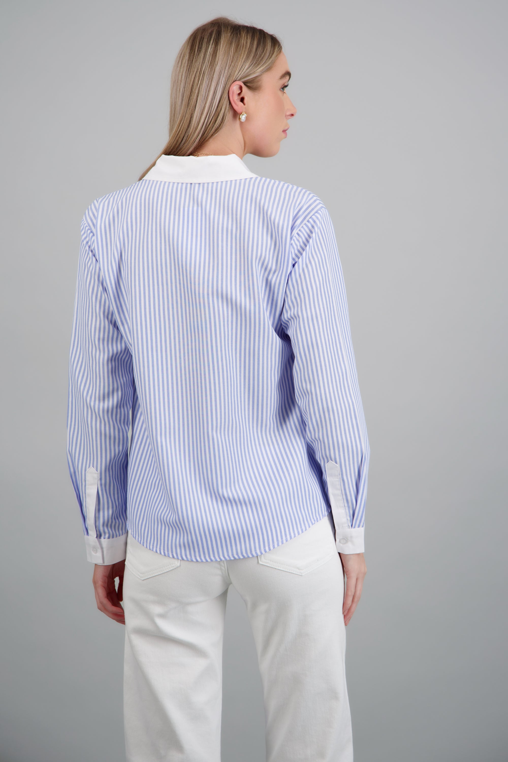 Camisa rayada detalle contraste BLANCO COMBO