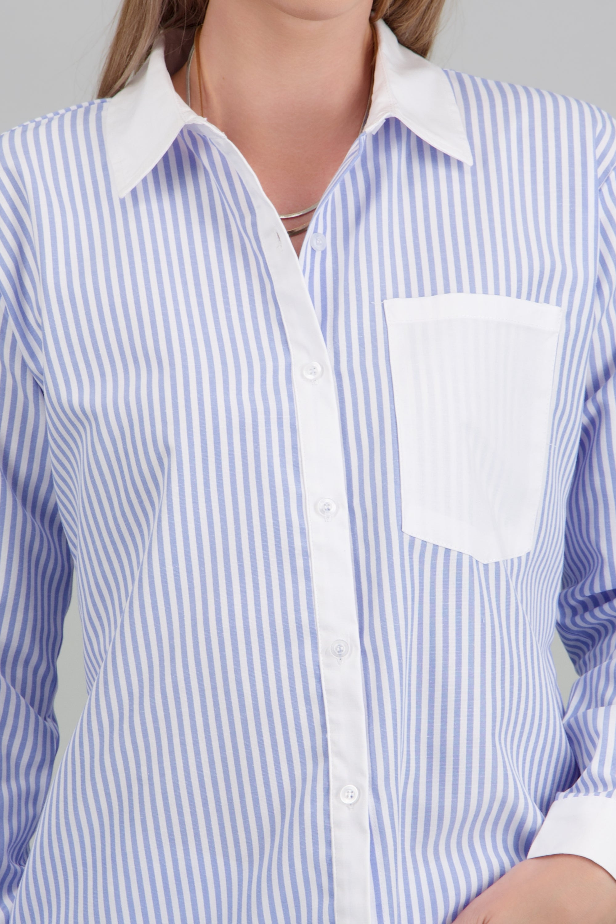 Camisa rayada detalle contraste BLANCO COMBO