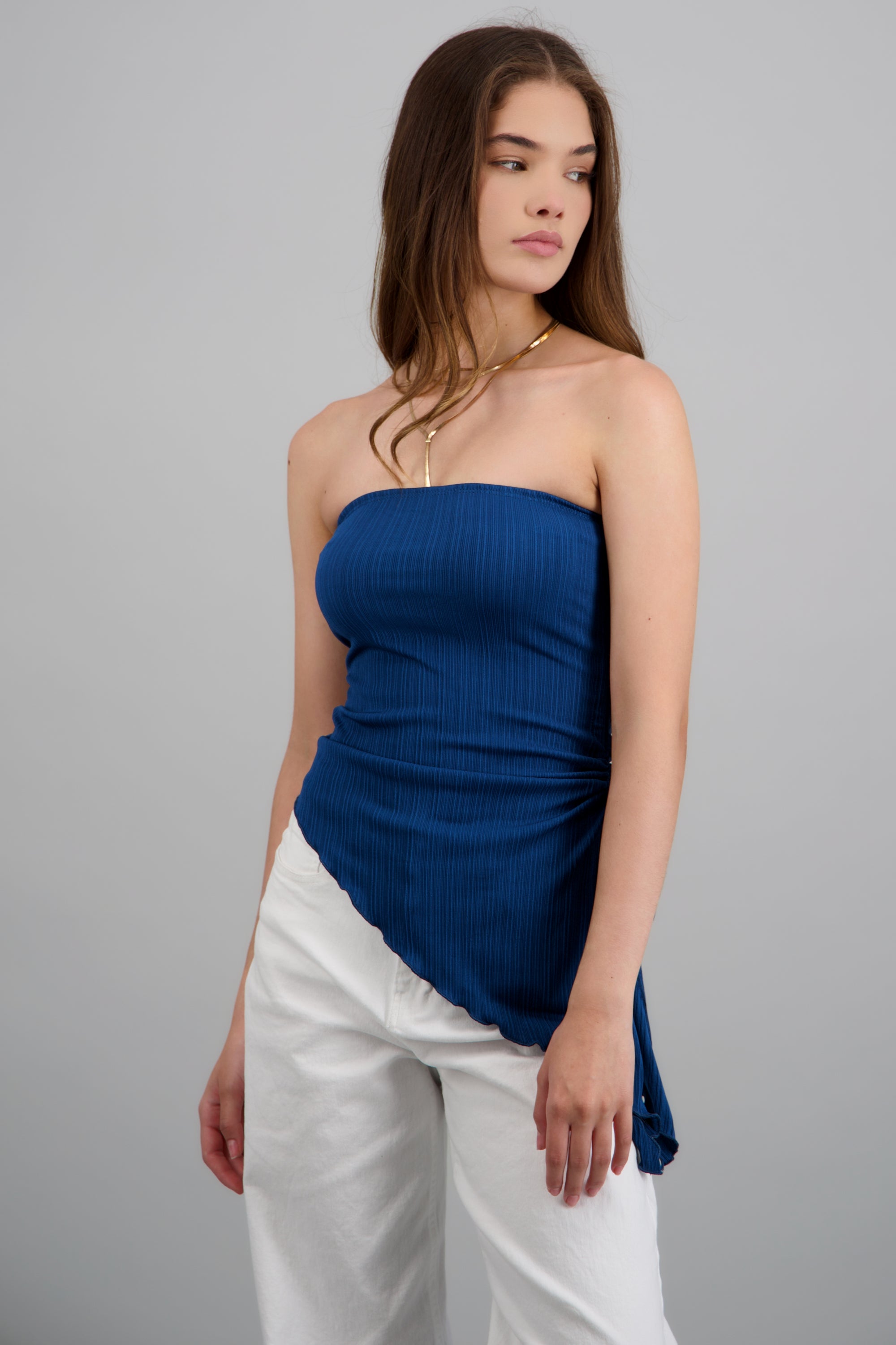 Top asimetrico textura AZUL PATO