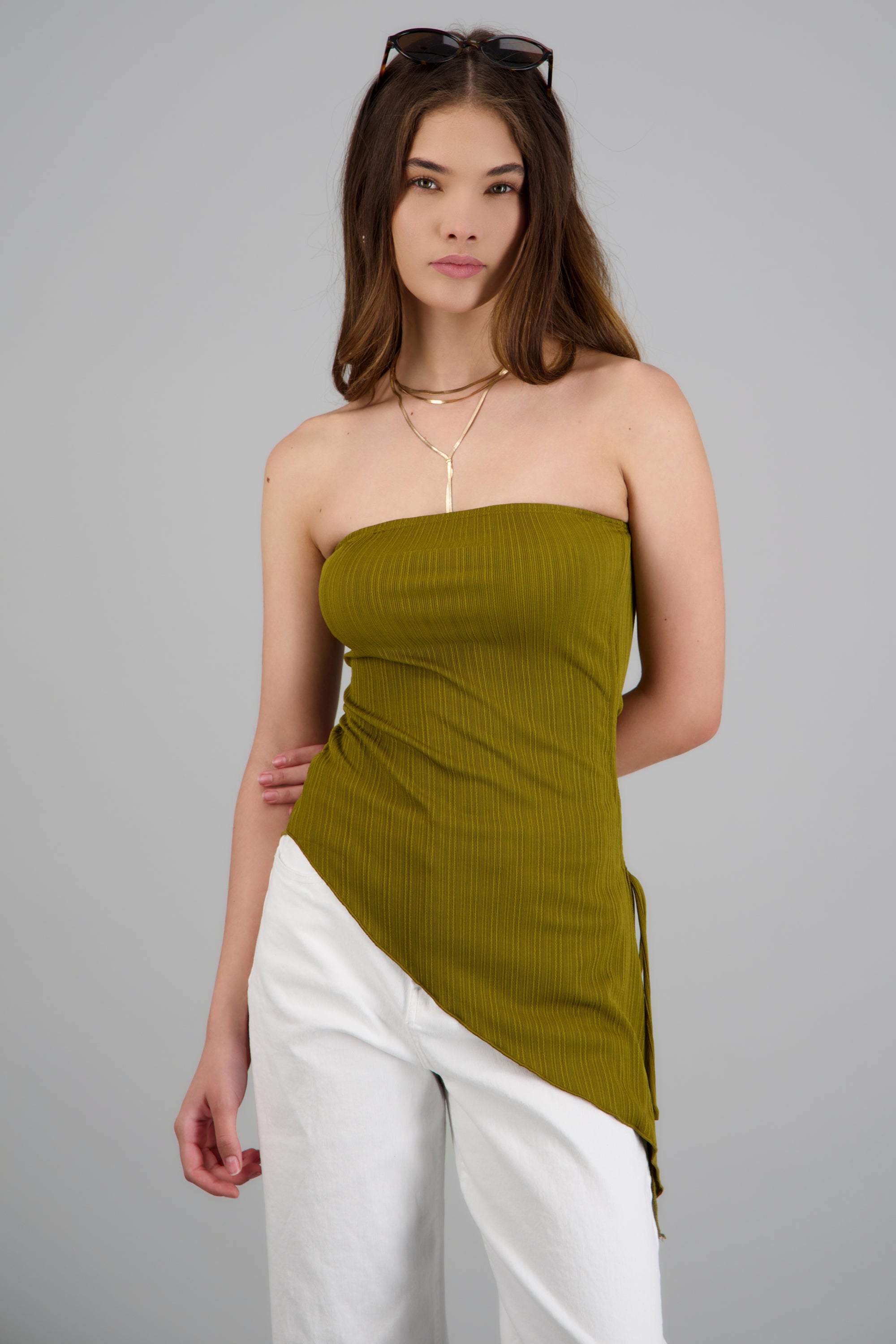 Top asimetrico textura OLIVO