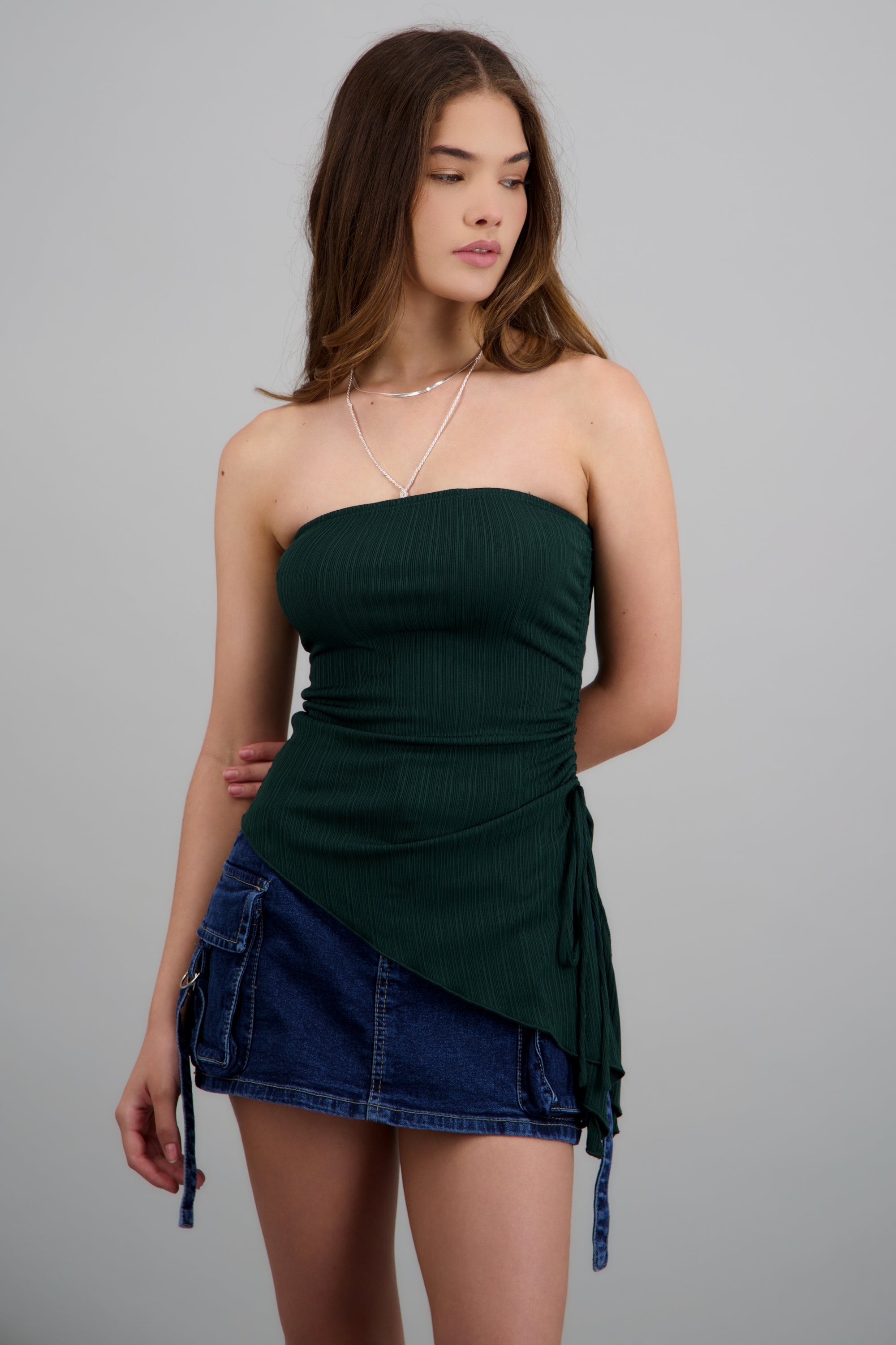 Top asimetrico textura VERDE CAZADOR