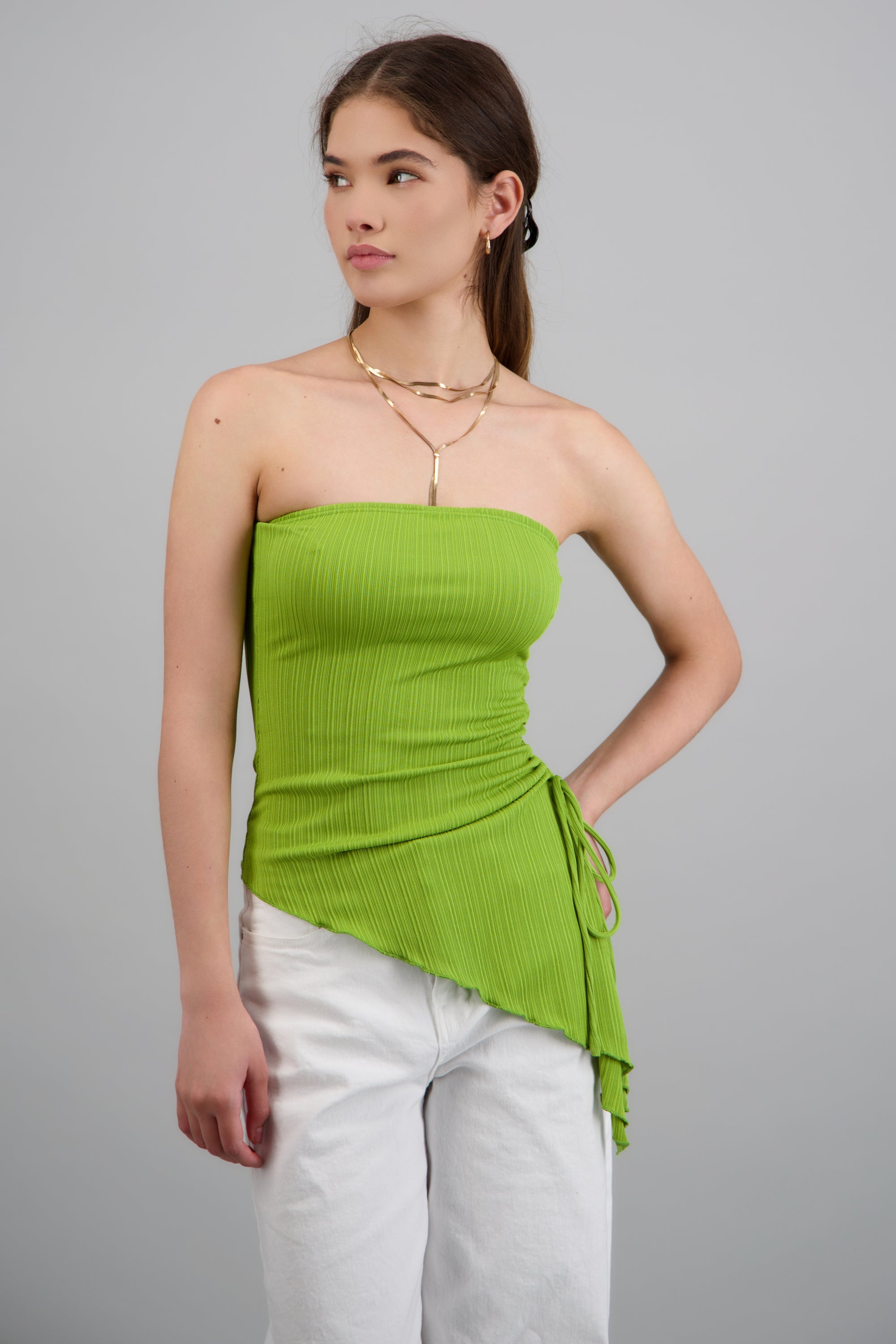 Top asimetrico textura VERDE MANZANA