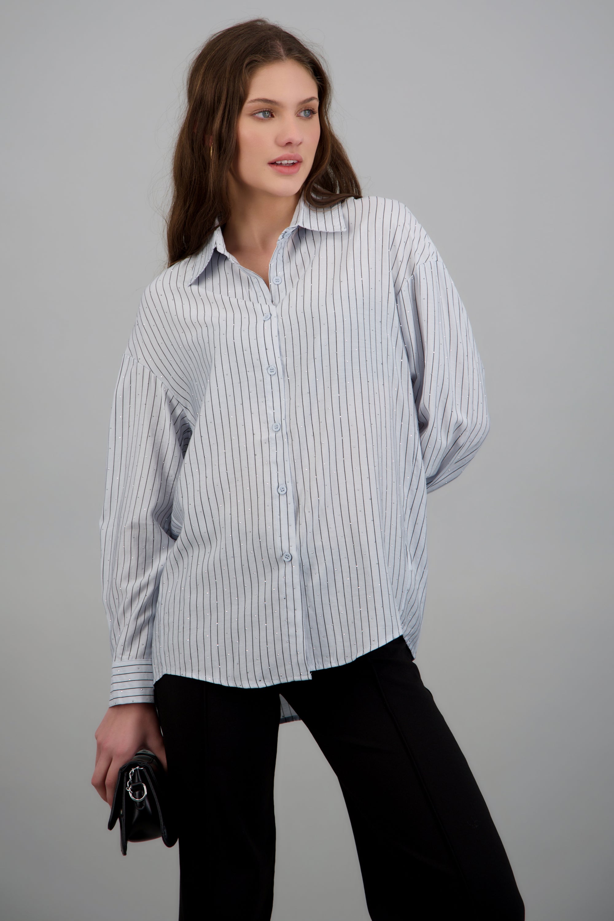 Camisa rayas con rhinestones AZUL PASTEL