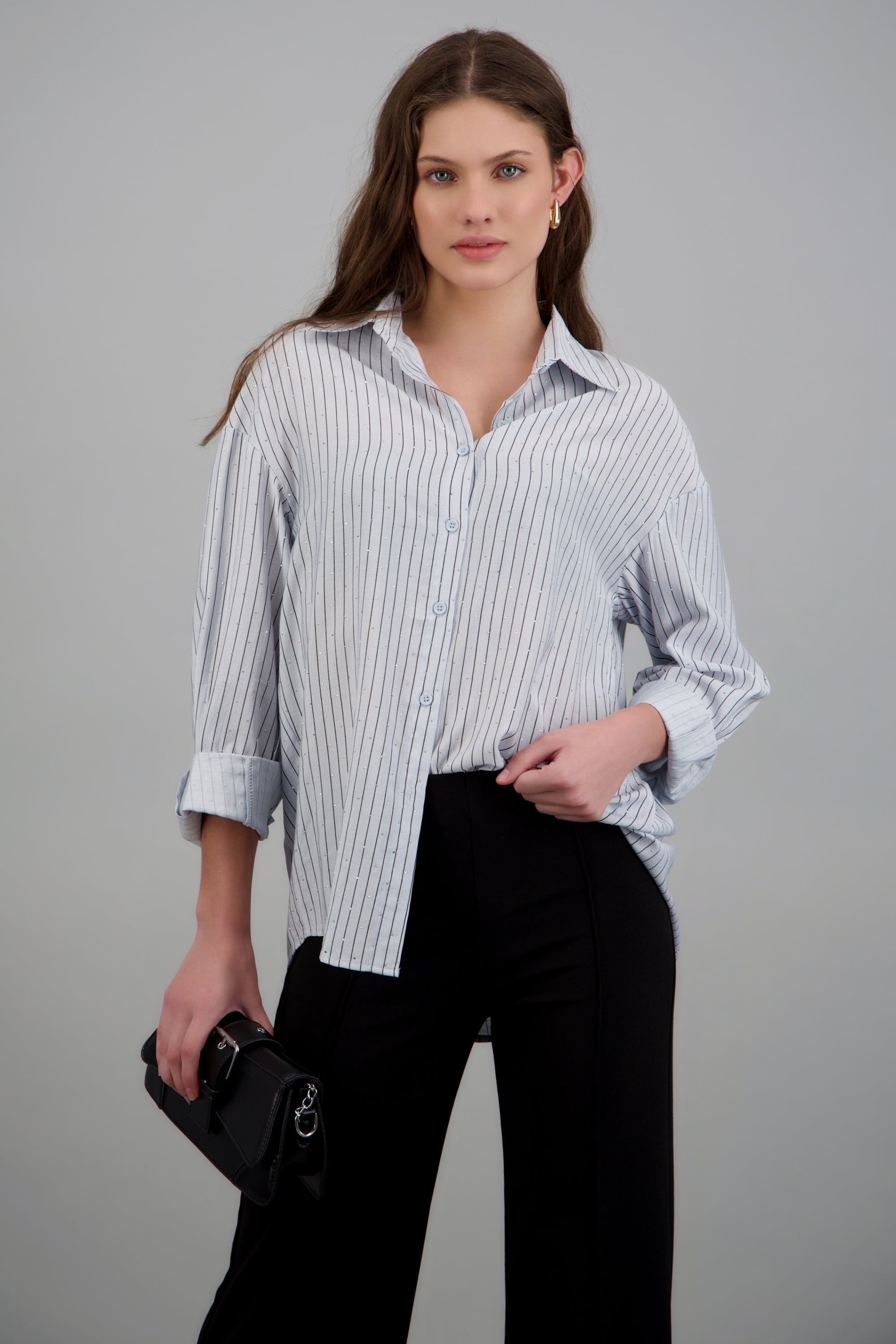 Camisa rayas con rhinestones AZUL PASTEL