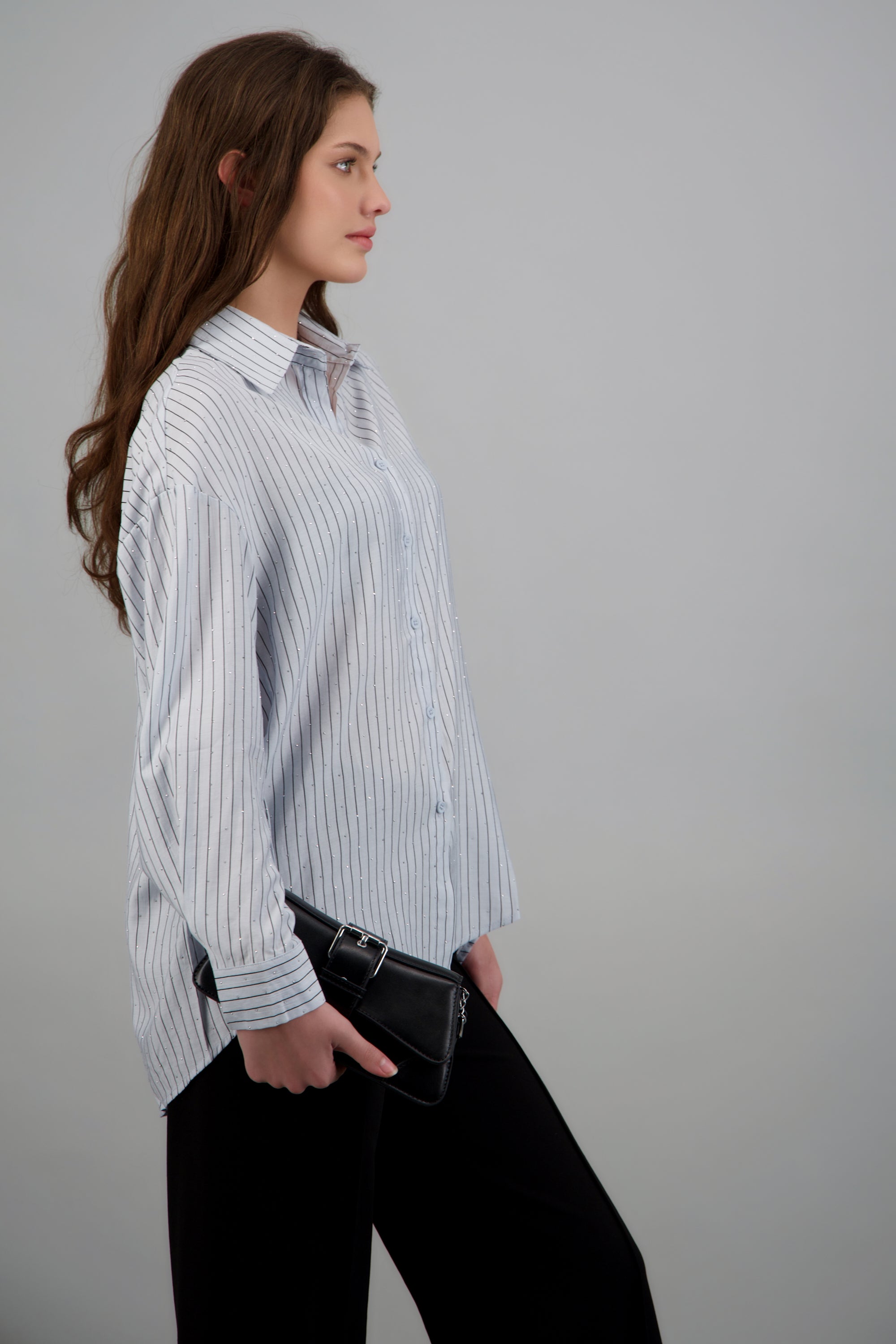 Camisa rayas con rhinestones AZUL PASTEL