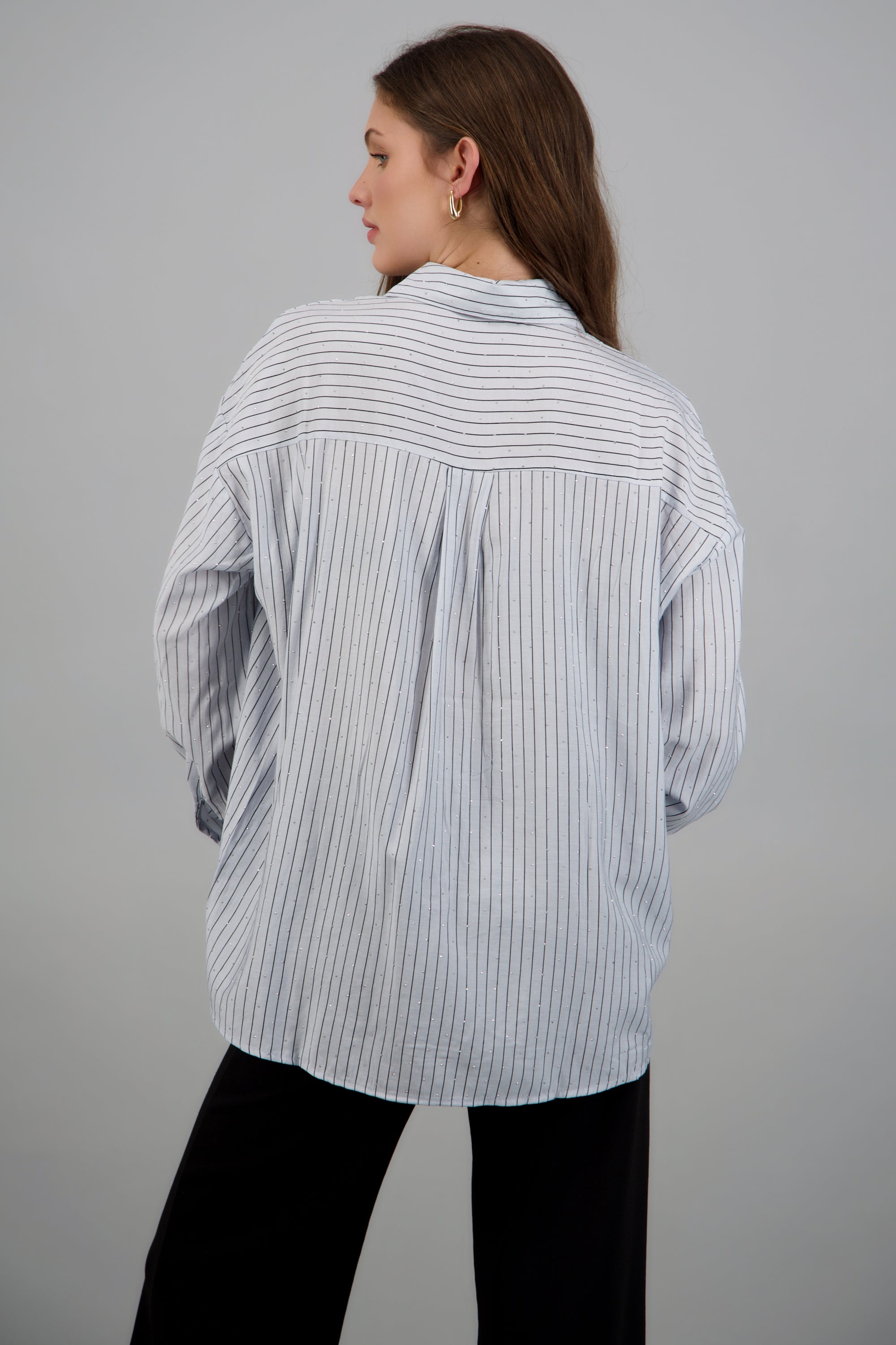 Camisa rayas con rhinestones AZUL PASTEL