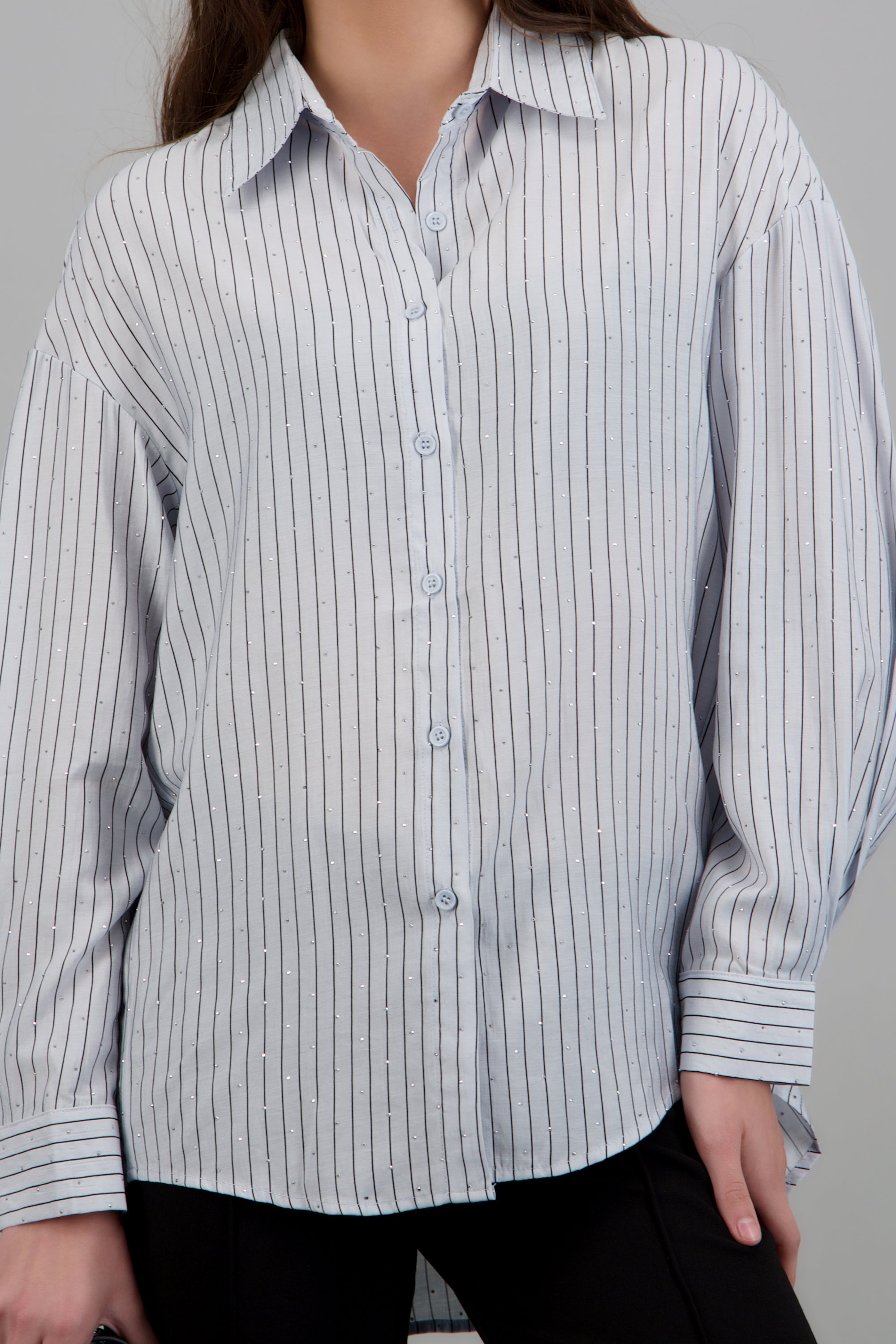 Camisa rayas con rhinestones AZUL PASTEL