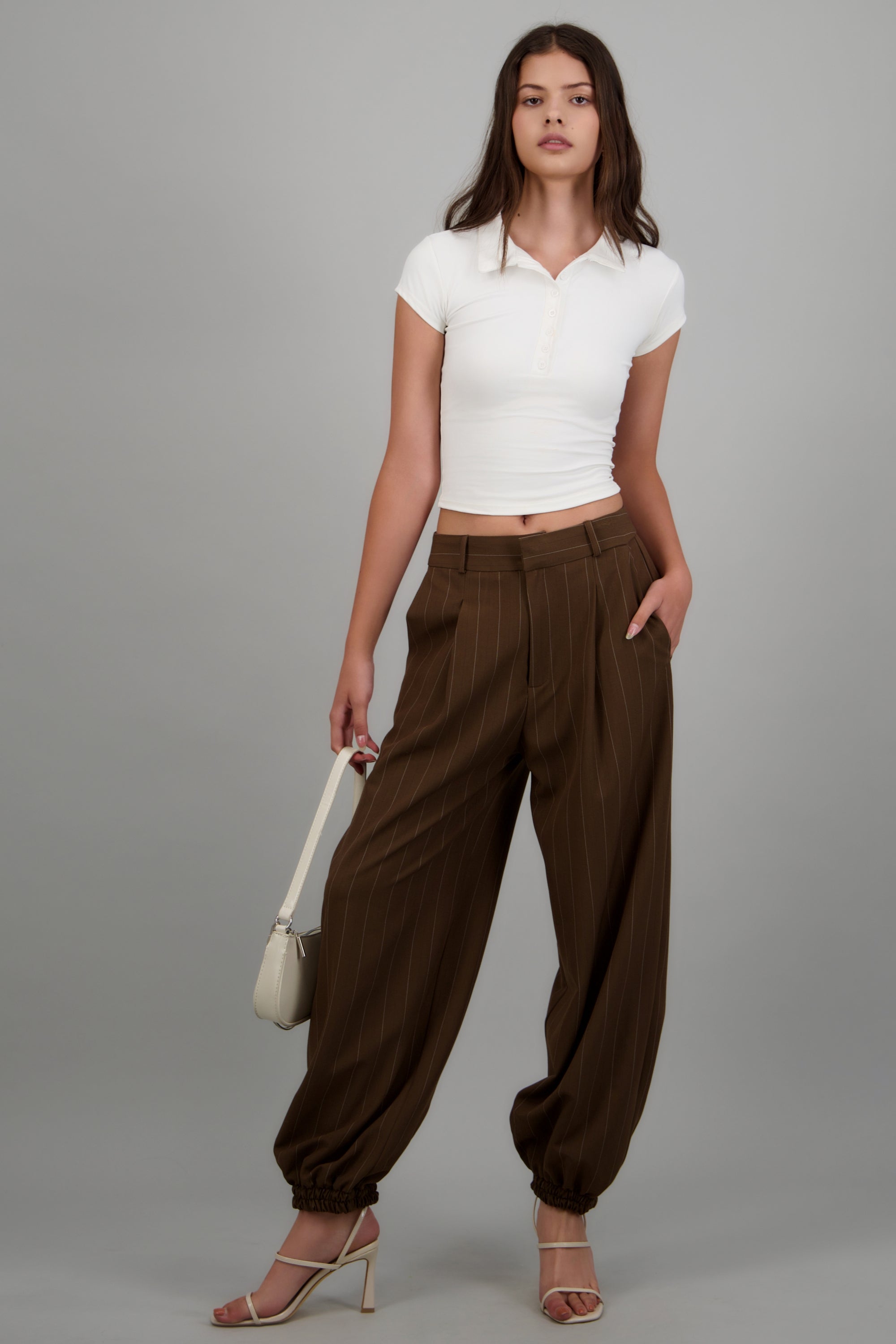 Pantalon globo de vestir rayas CHOCOLATE