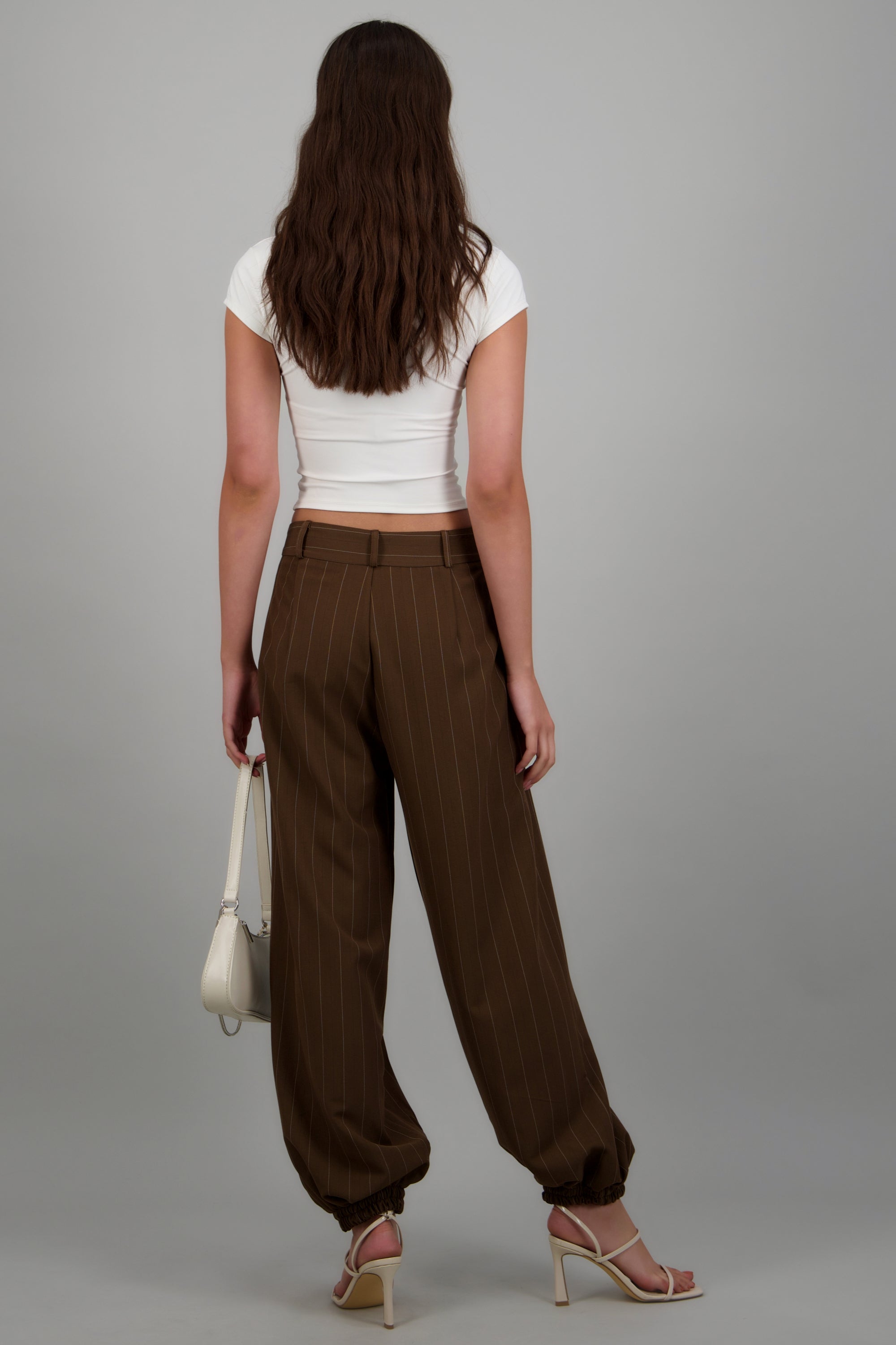 Pantalon globo de vestir rayas CHOCOLATE